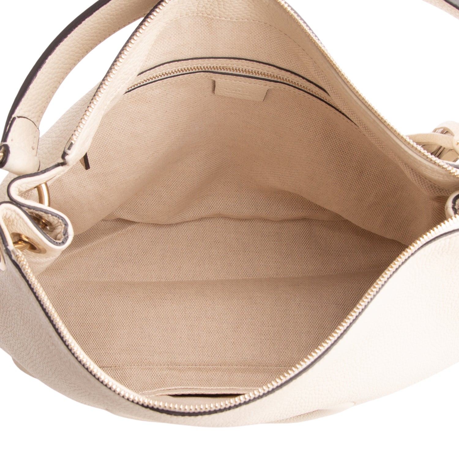 Gucci White Pebbled Calfskin Leather Convertible Soho Hobo Bag