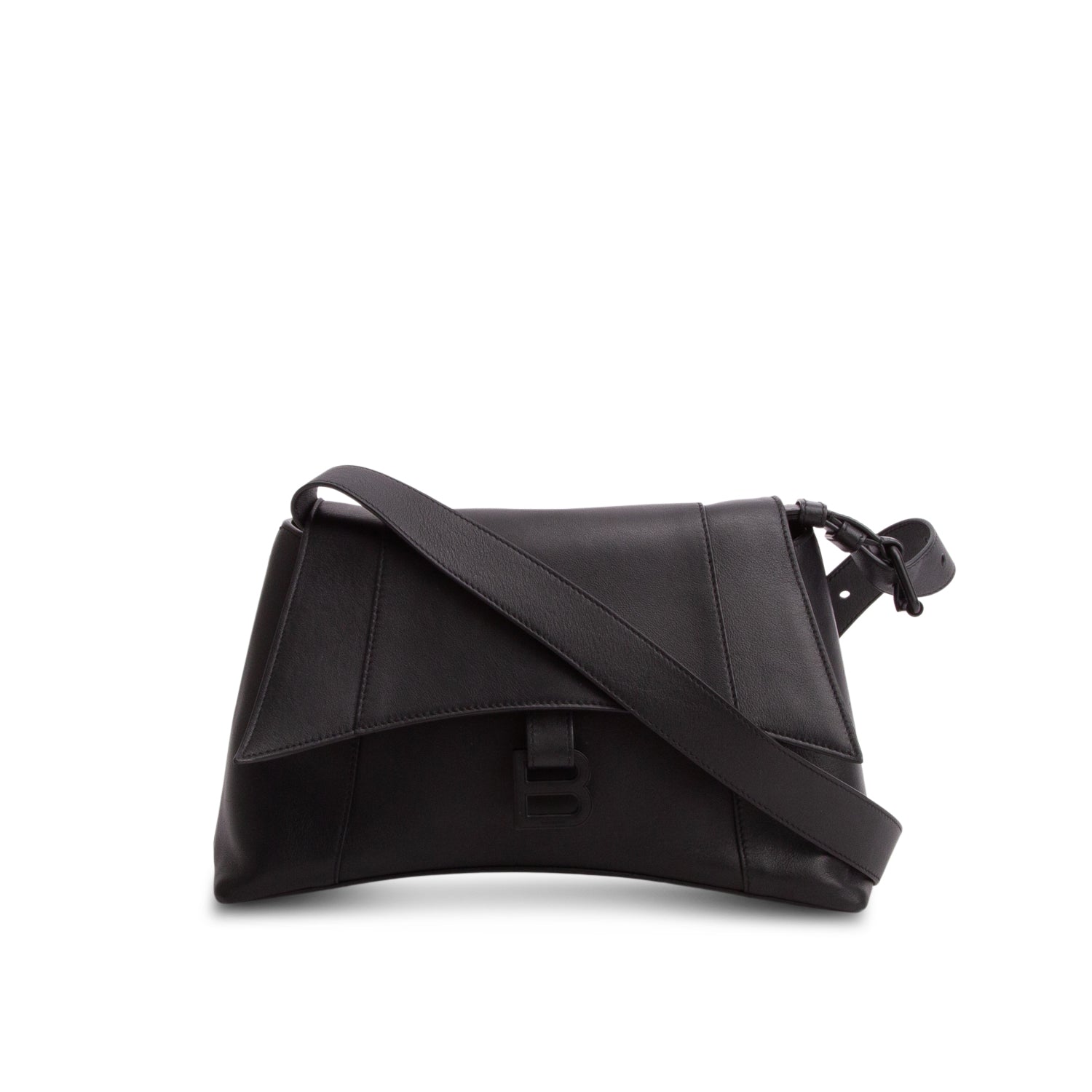Balenciaga Black Semi Matte Soft Textured Calfskin Downtown Shoulder Bag
