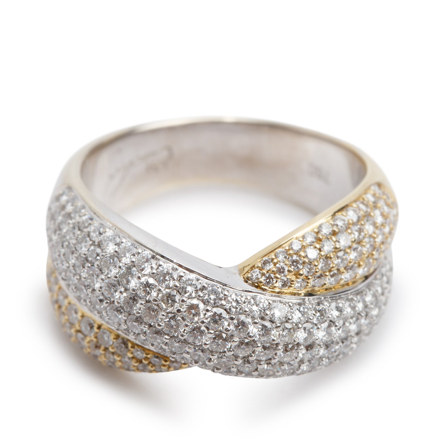 18k White & Yellow Gold Pave Diamond Ring, Size 6.5