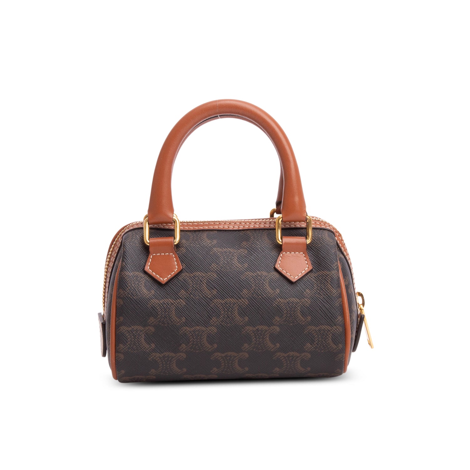 Celine 2020 Triomphe Canvas Calfskin Mini Boston Bag w/ Strap
