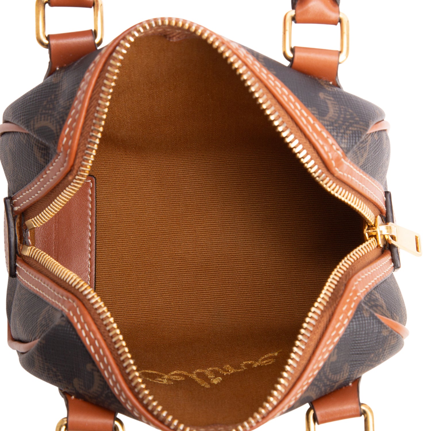 Celine 2020 Triomphe Canvas Calfskin Mini Boston Bag w/ Strap