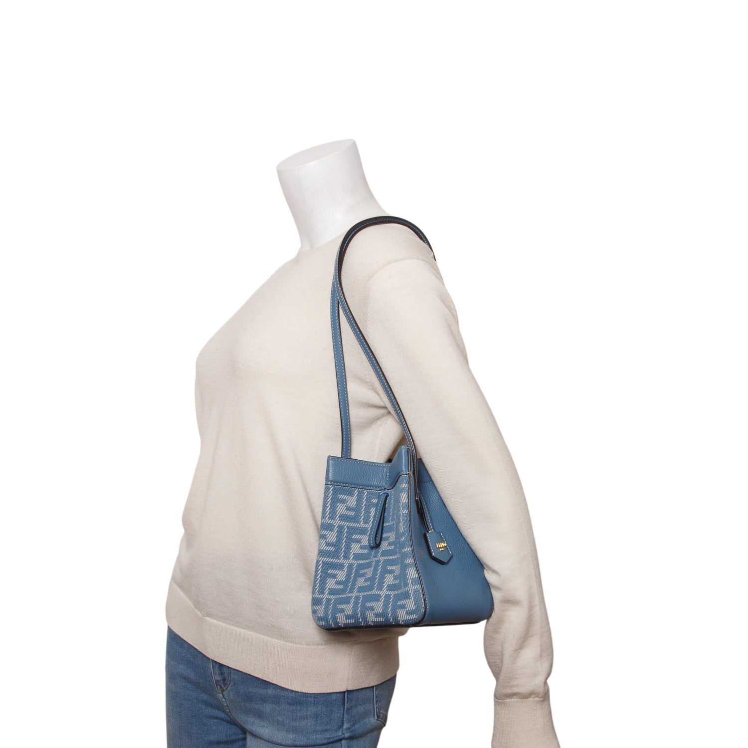 Fendi Blue Fabric Jacquard Vitello Grace FF 1974 Mini Fendi Origami