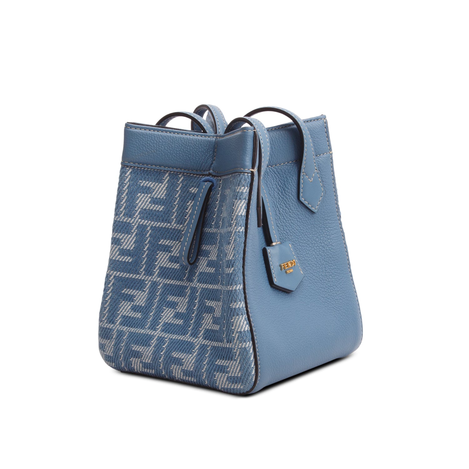 Fendi Blue Fabric Jacquard Vitello Grace FF 1974 Mini Fendi Origami