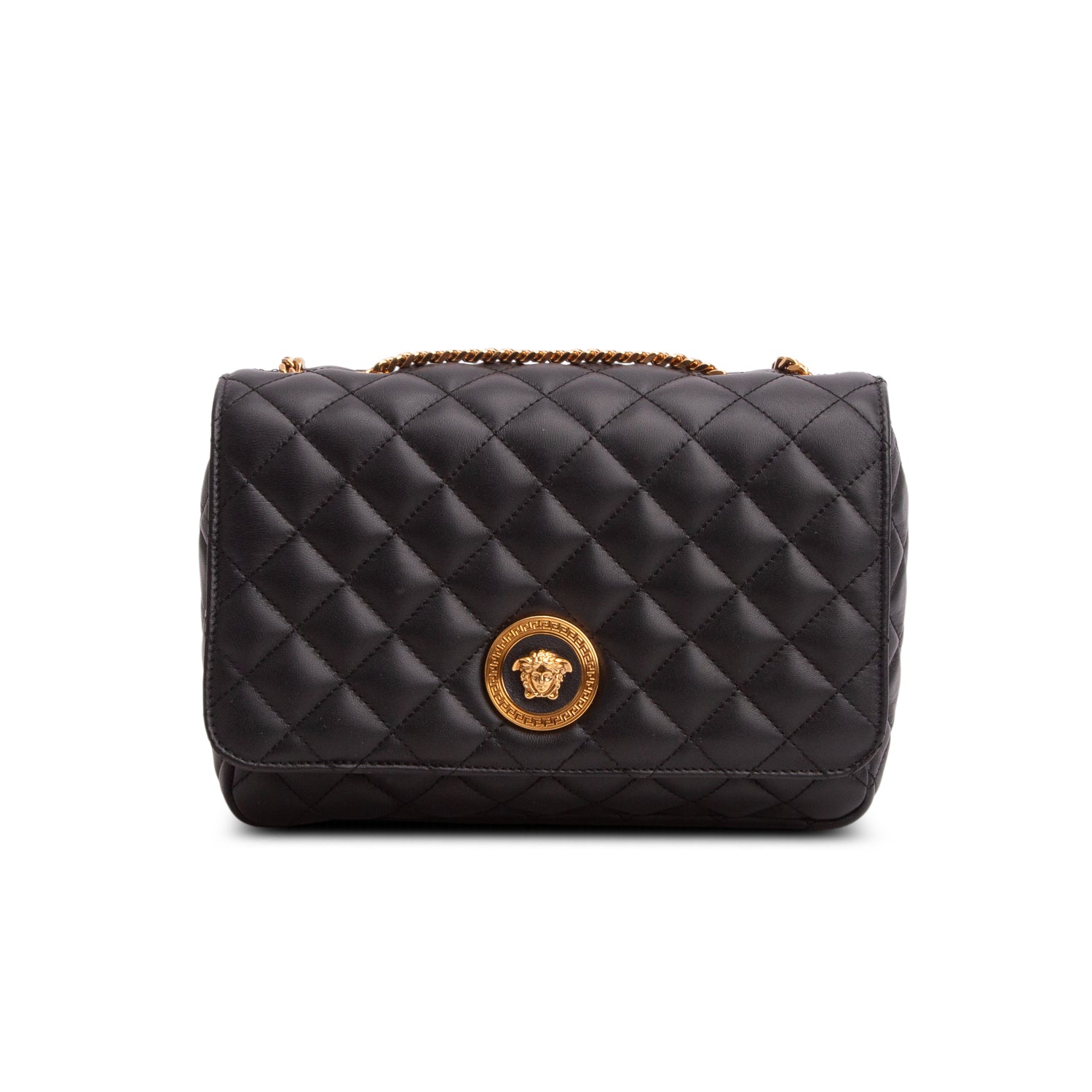 Versace Black Nappa Quilted Leather La Medusa Chain Shoulder Bag