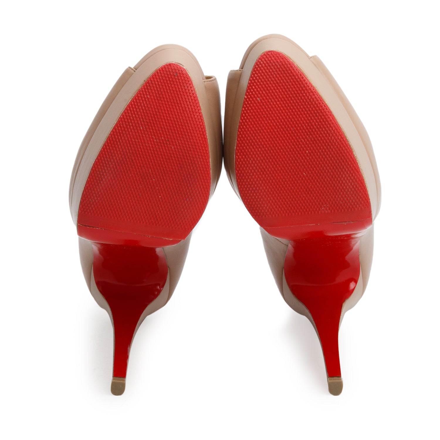 Christian Louboutin Nude Calf Leather Altapoppins 150 T-Strap Pumps, Size 40