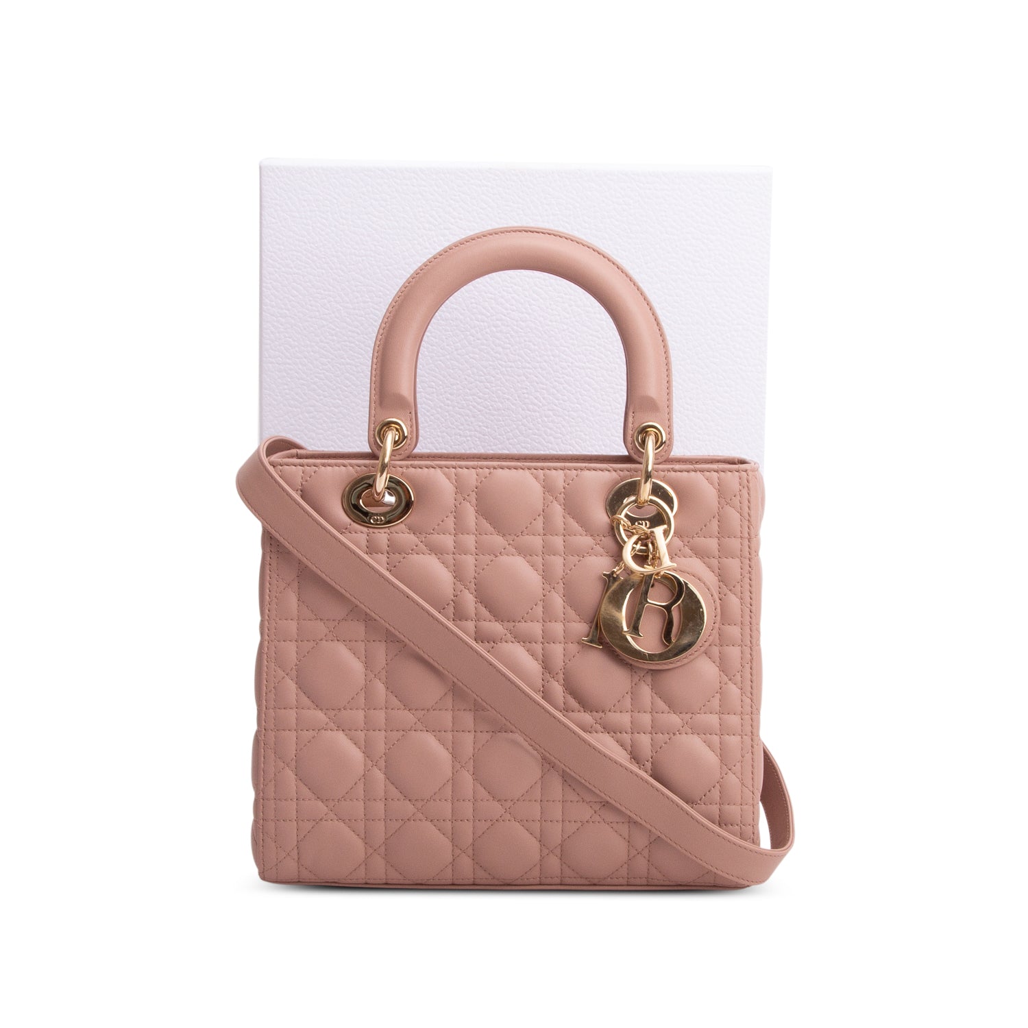 Christian Dior 2021 Pink Cannage Lambskin Leather Medium Lady Dior Bag w/ Box, Strap & Authenticity Card
