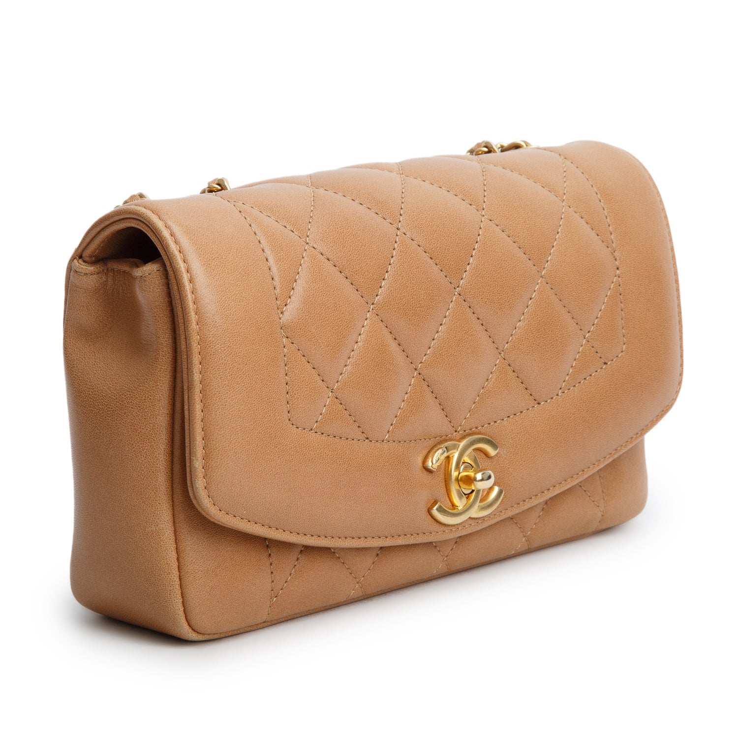 Chanel Brown Lambskin Quilted Small Diana Re-Issue Double Flap w/ Authenticity Card