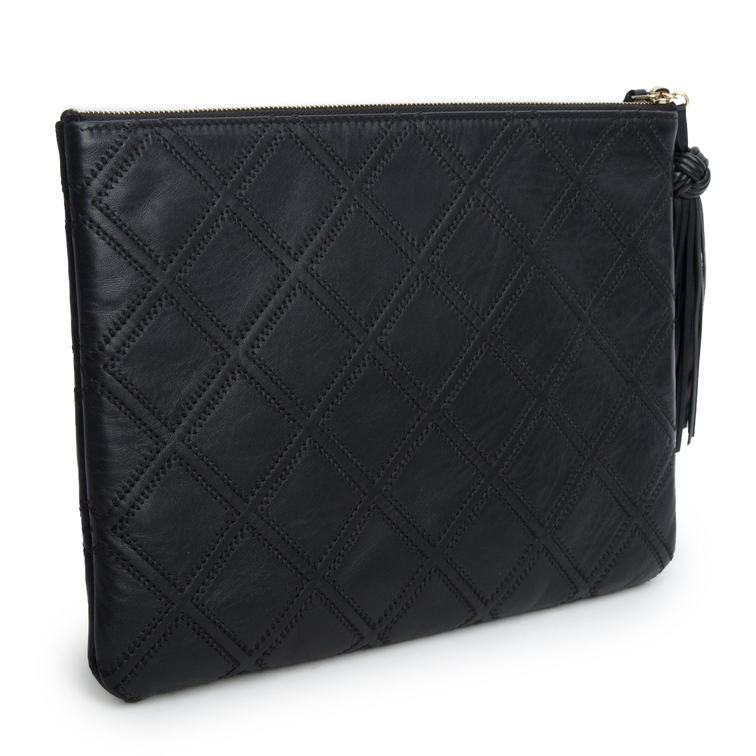 Chanel Black Lambskin Quilted Double Stich O-Case w/ Box & Authenticity Card