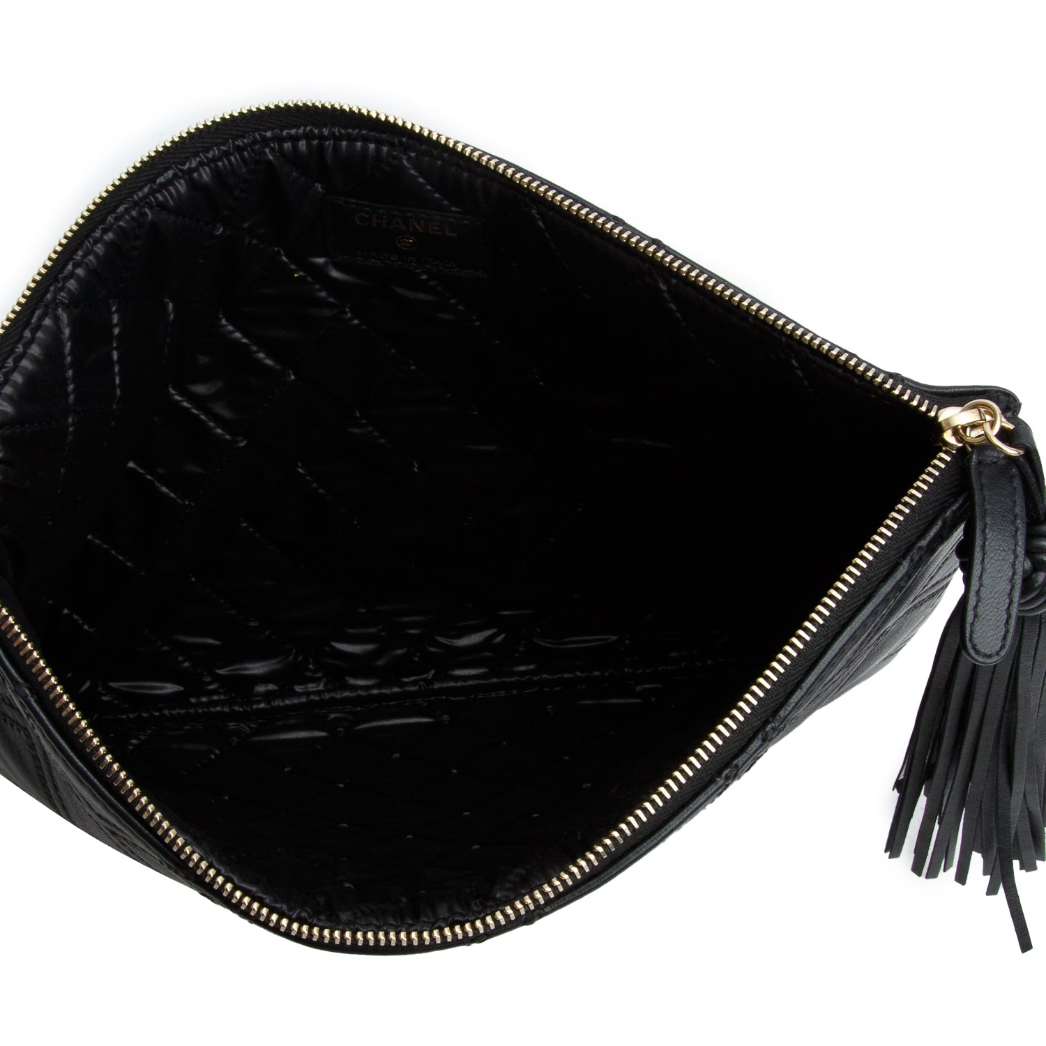 Chanel Black Lambskin Quilted Double Stich O-Case w/ Box & Authenticity Card