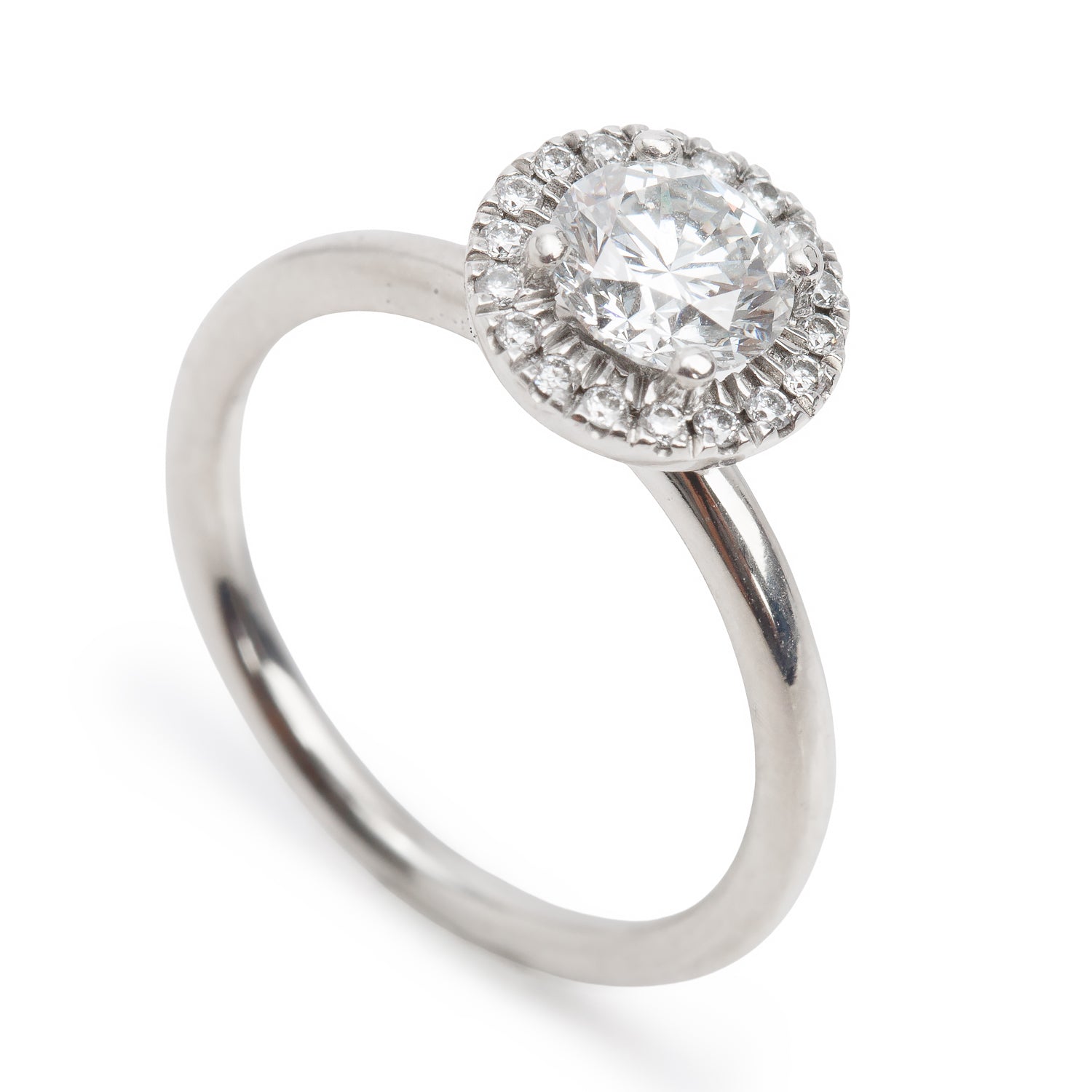 18k White Gold 0.73 ct. Round Cut Diamond Halo Top Engagement Ring, Size 6