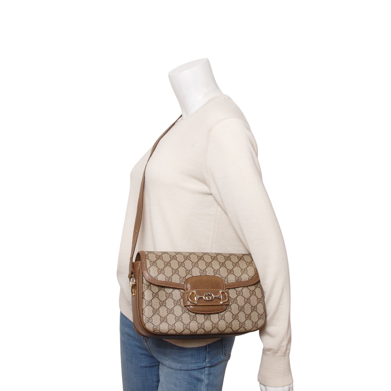 Gucci Vintage GG Supreme Monogram Horsebit 1955 Medium Shoulder Bag
