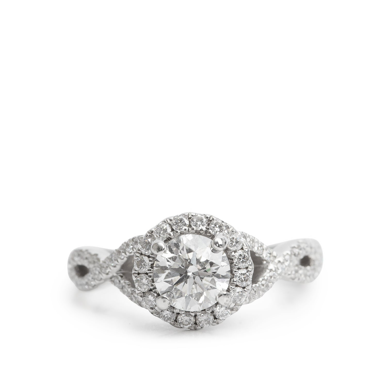 18k White Gold 0.73 ct. Round Cut Diamond Halo Top Engagement Ring, Size 6