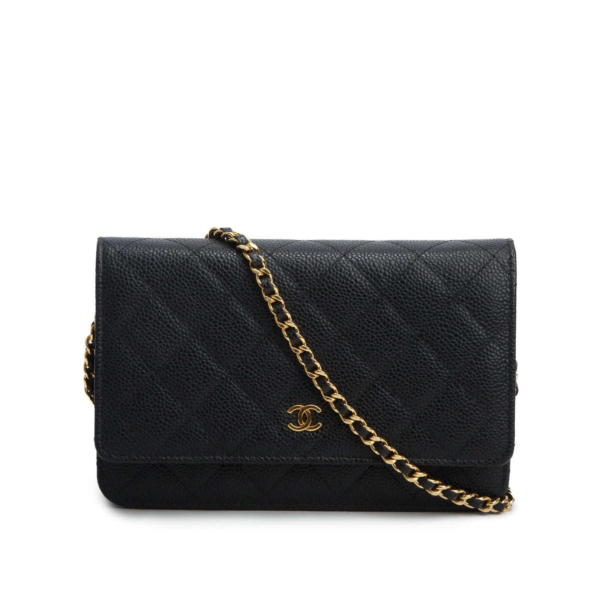 Chanel Black Quilted Caviar Classic Wallet on Chain w/ Authenticity Card