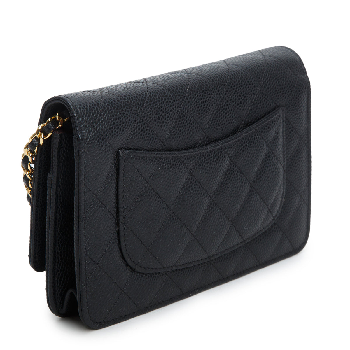 Chanel Black Quilted Caviar Classic Wallet on Chain w/ Authenticity Card