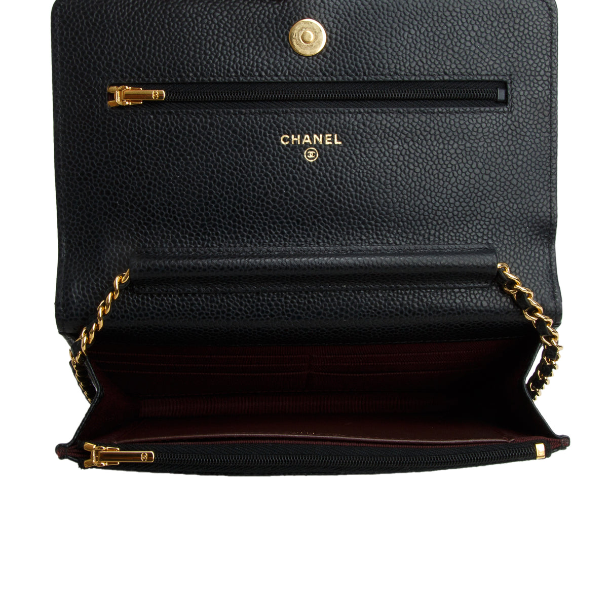 Chanel Black Quilted Caviar Classic Wallet on Chain w/ Authenticity Card