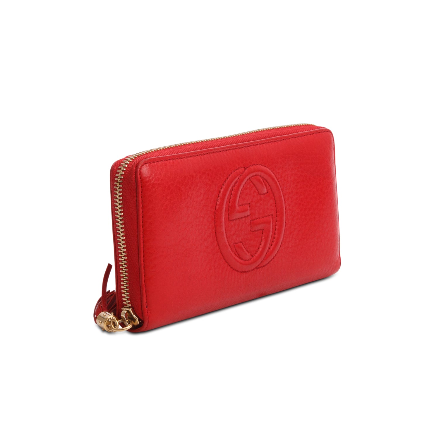 Gucci Red Pebbled Calfskin Soho Zip Around Wallet w/ Box