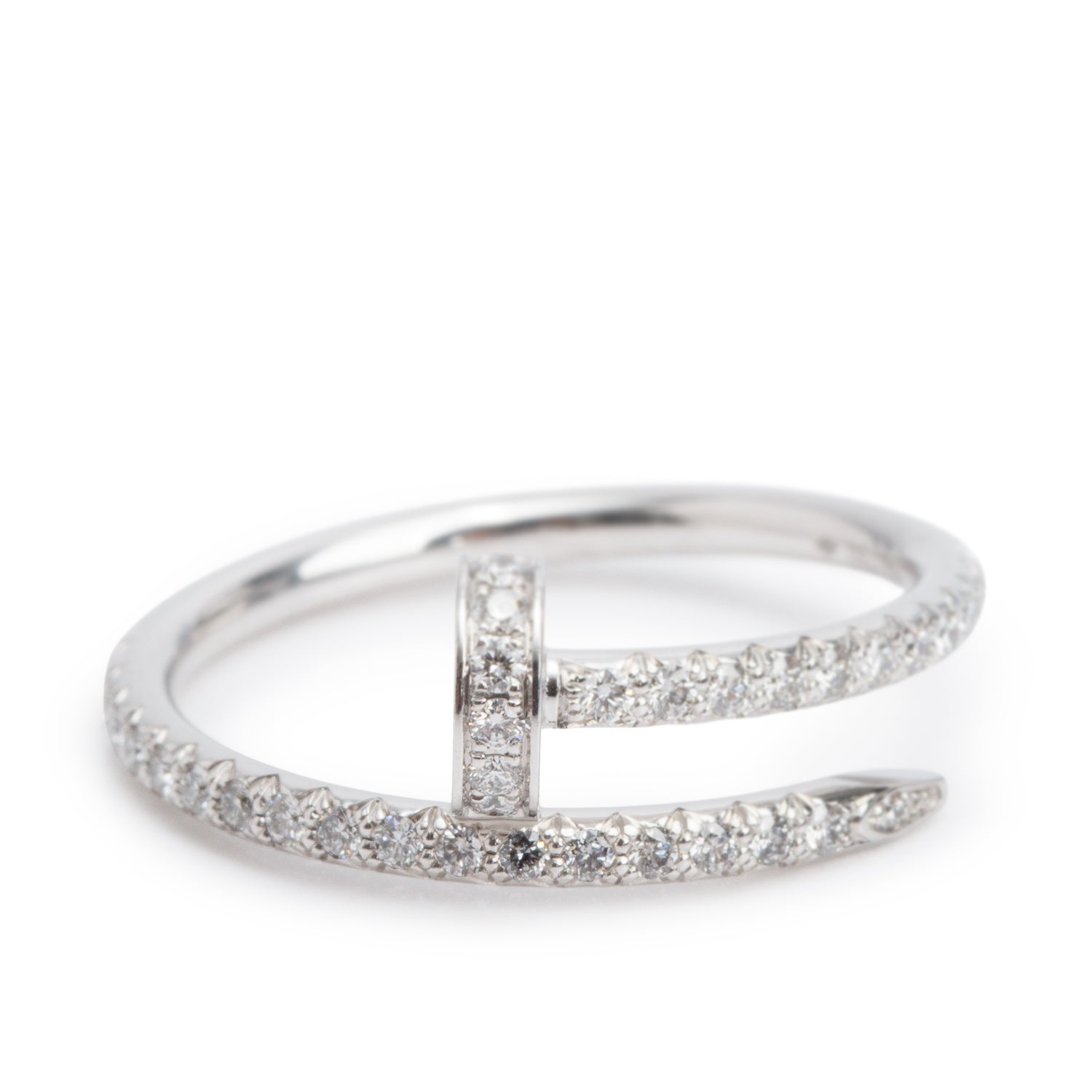 Cartier 2025 18k White Gold Half-Paved Diamond Juste Un Clou Ring, Small Model Size 52 6 w/ Pouch, Receipt & Certificate