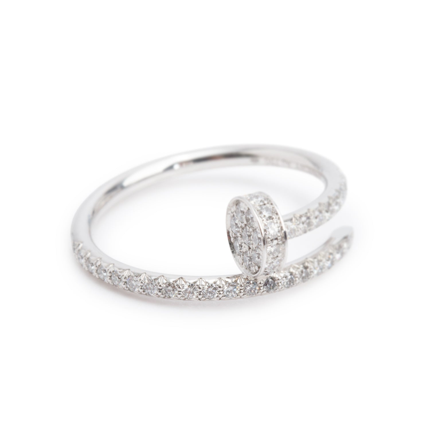 Cartier 2025 18k White Gold Half-Paved Diamond Juste Un Clou Ring, Small Model Size 52 6 w/ Pouch, Receipt & Certificate