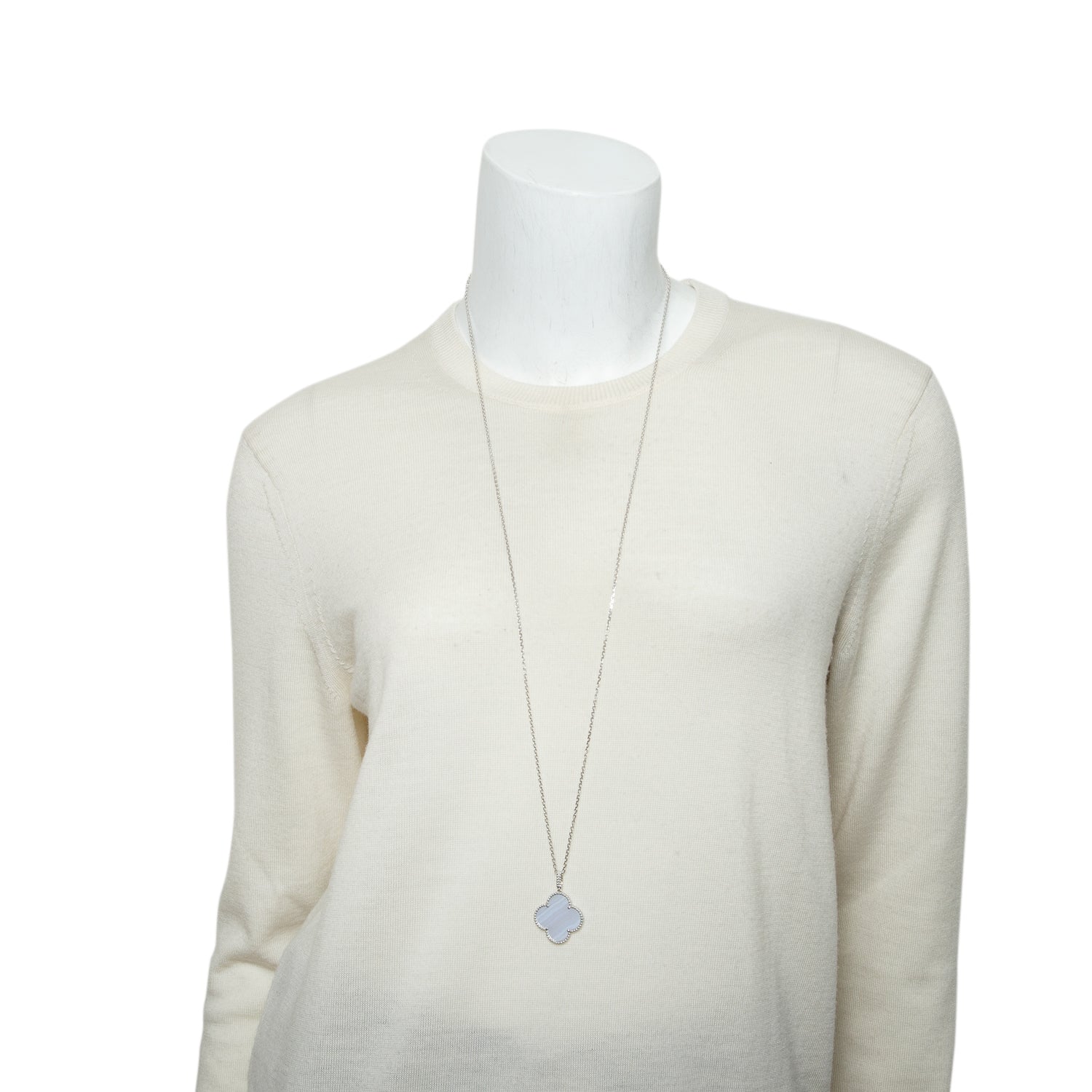 Van Cleef & Arpels 2025 18k White Gold Chalcedony Magic Alhambra Long Necklace, 1 Motif w/ Box & Certificate