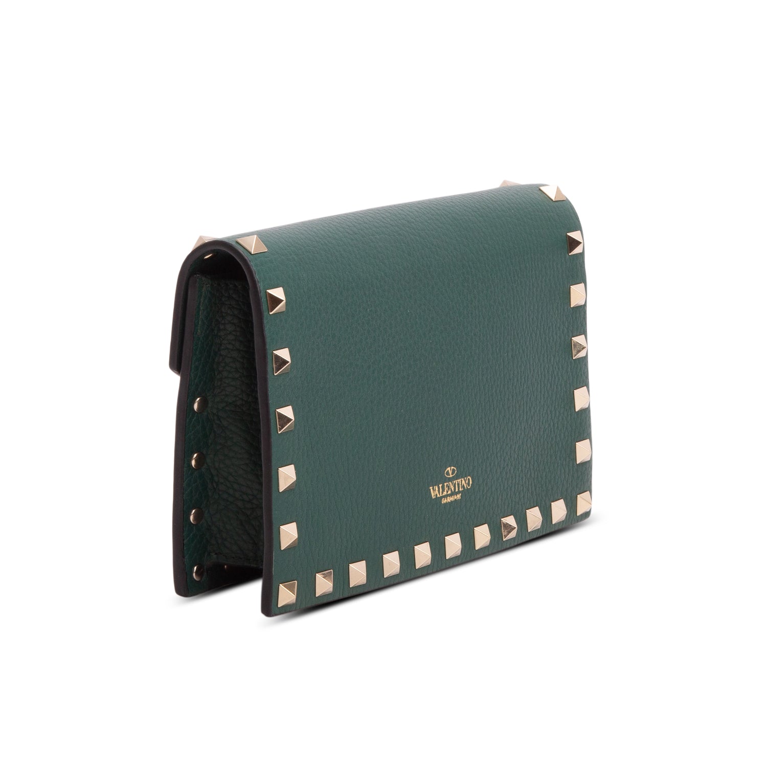 Valentino Green Vitello Rockstud Enveloppe Wallet on Chain w/ Box