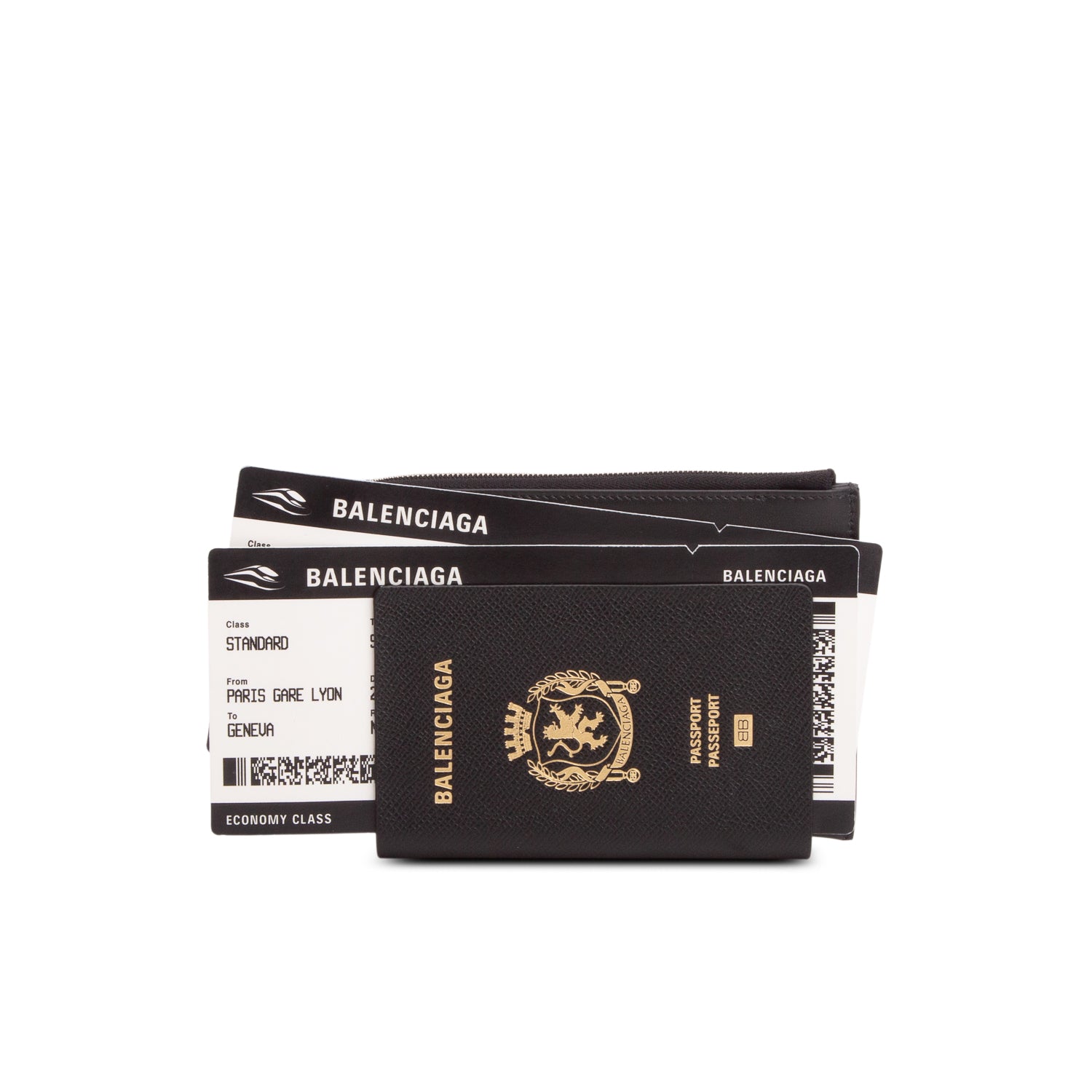 Balenciaga Black Textured Calfskin Passport Phone Holder w/ Box & Strap