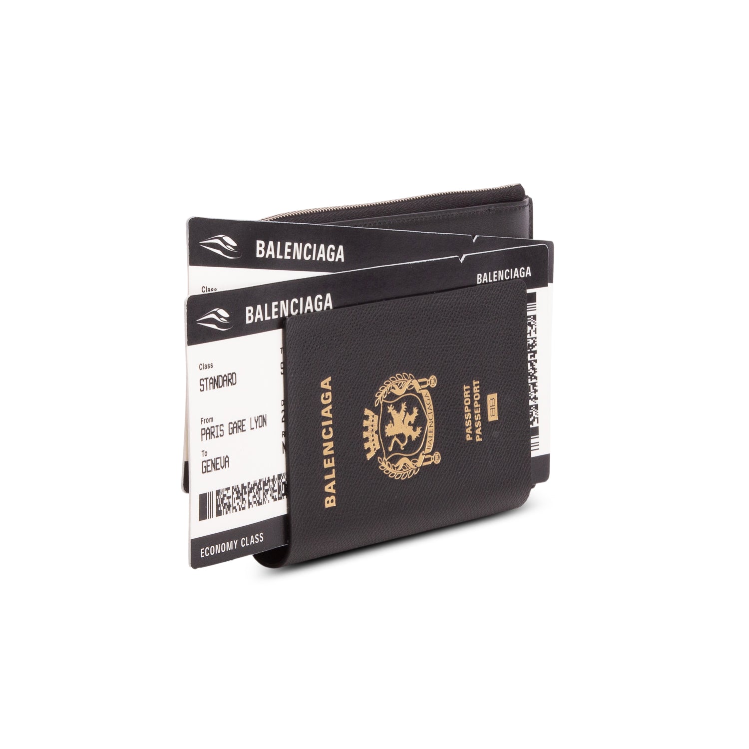 Balenciaga Black Textured Calfskin Passport Phone Holder w/ Box & Strap