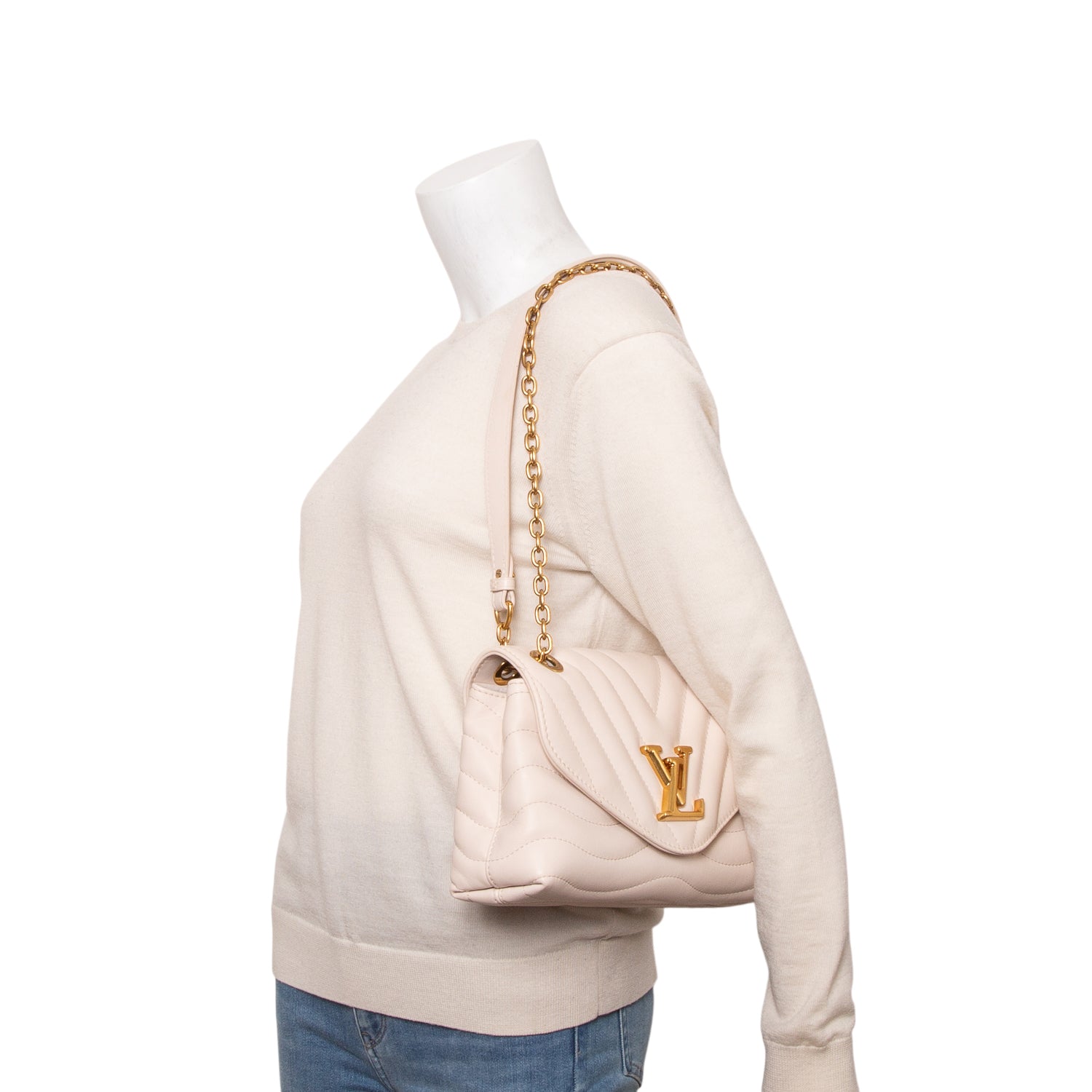 Louis Vuitton Cream Leather New Wave Chain Bag MM NM w/ Box