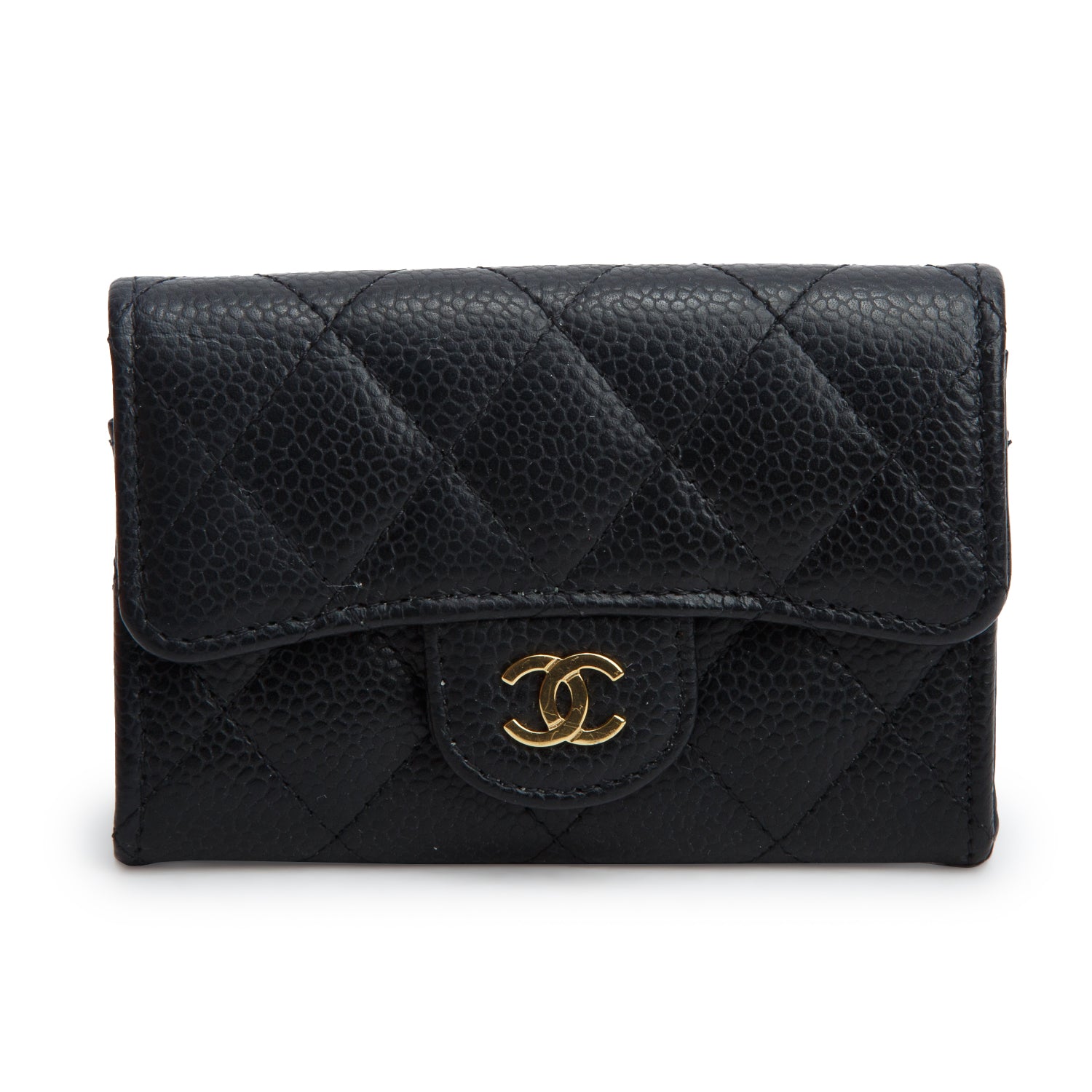 Chanel Black  Caviar Leather Classic Flap Card Holder w/ Box