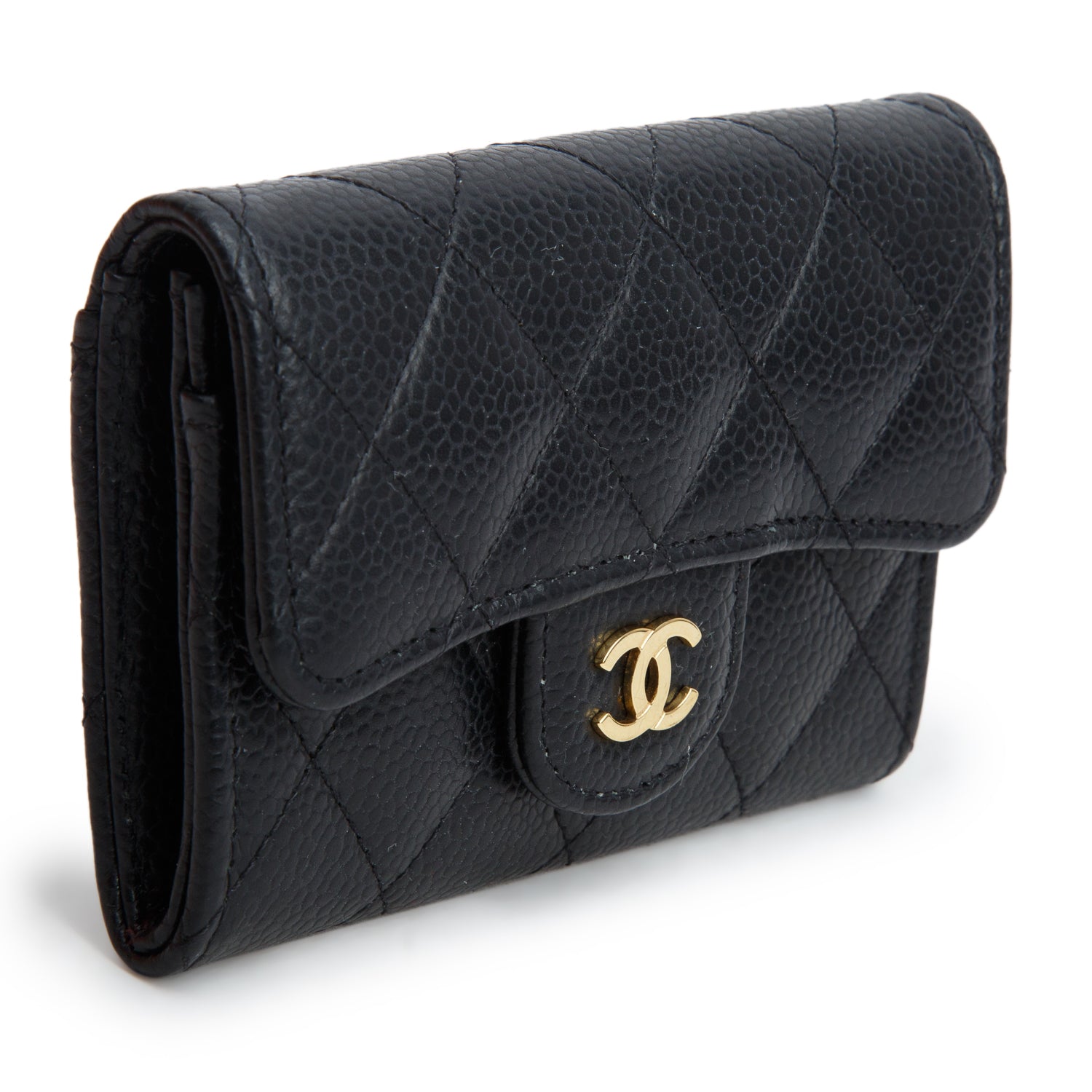Chanel Black  Caviar Leather Classic Flap Card Holder w/ Box