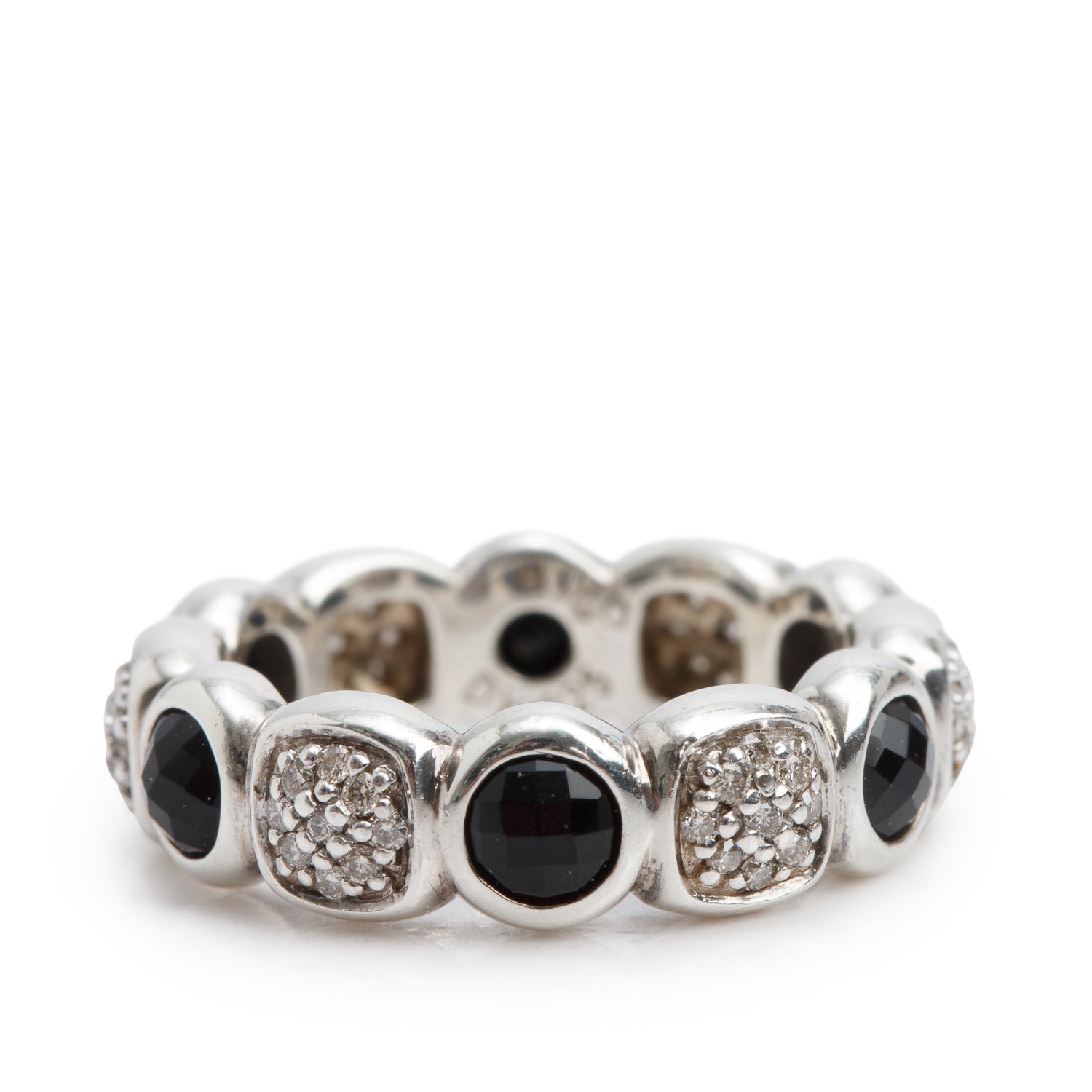 David Yurman Sterling Silver Onyx & Diamond Chiclet Band Ring, Size 6