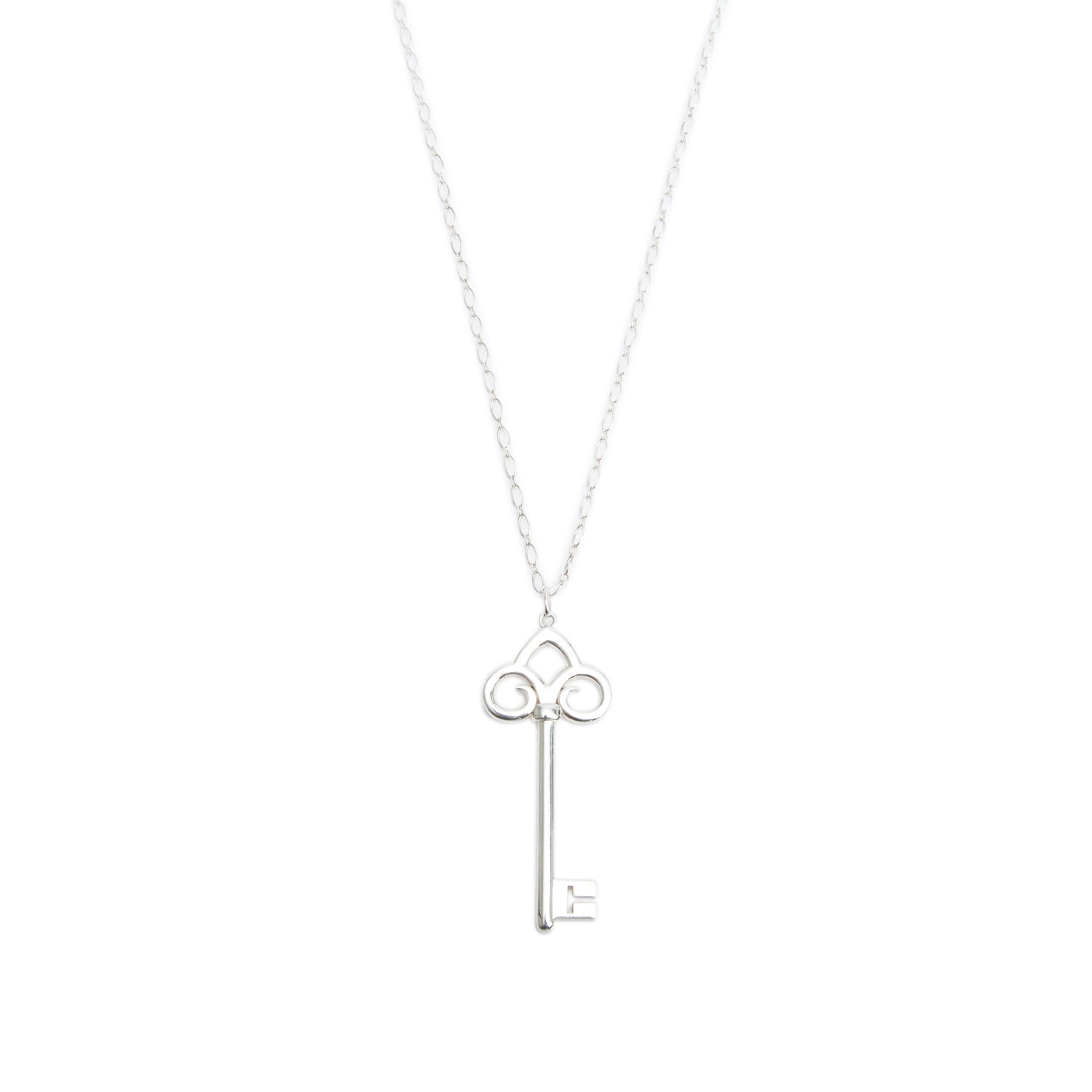 Tiffany & Co. Sterling Silver Large Fleur de Lis Key Pendant Necklace