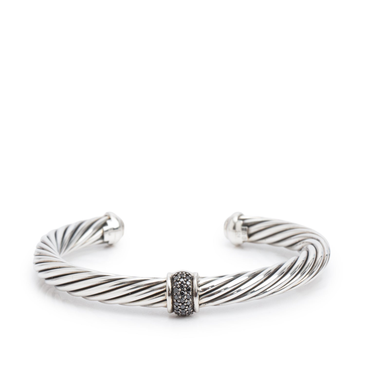 David Yurman Sterling Silver Black Diamond Center Station 7 MM Cable Bangle Bracelet