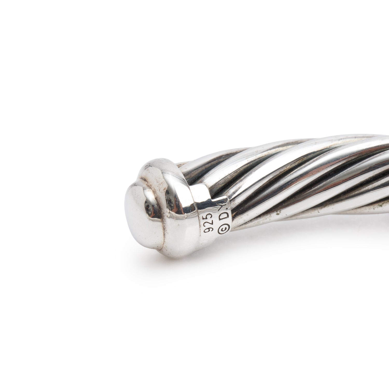 David Yurman Sterling Silver Black Diamond Center Station 7 MM Cable Bangle Bracelet