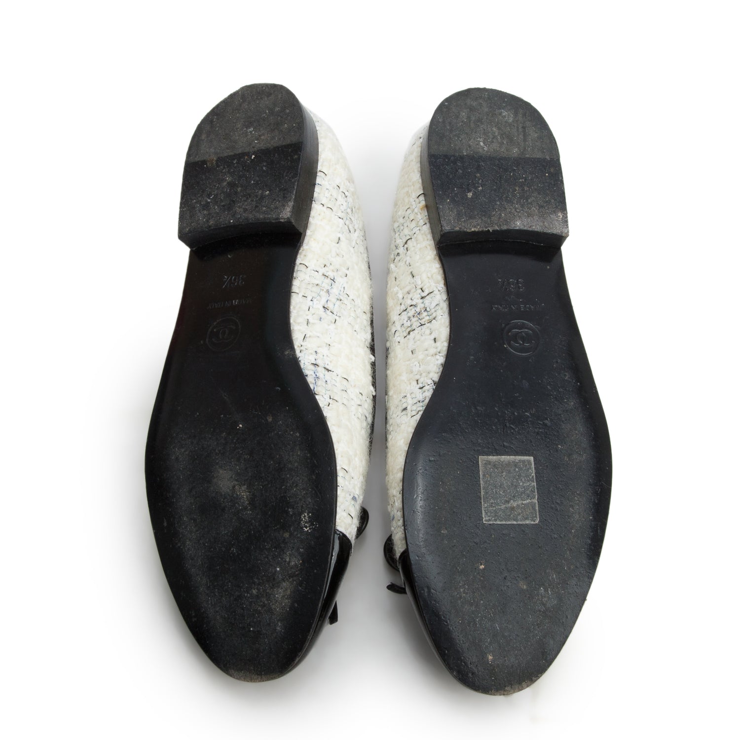 Chanel Cream Tweed Patent Leather Cap Toe Ballet Flats, Size 36.5 w/ Box