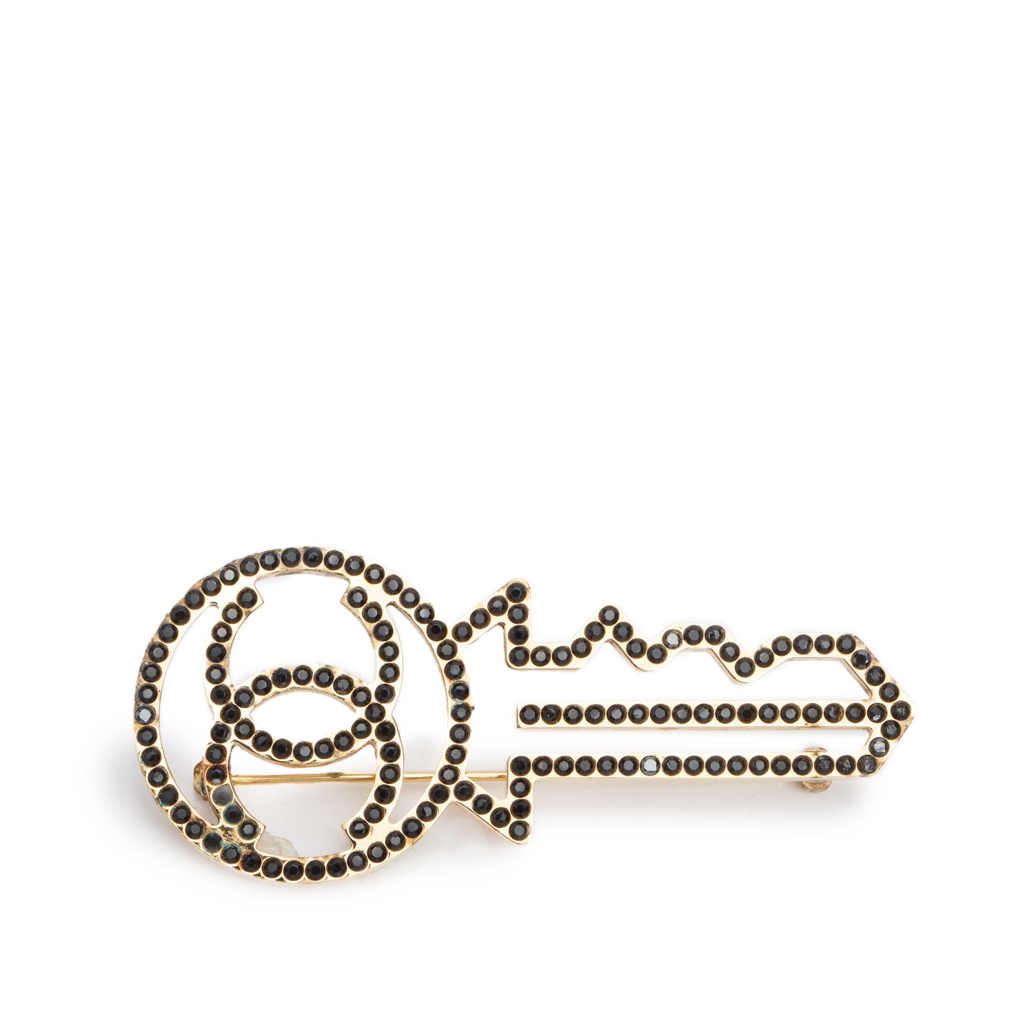 Chanel Gold Plated Strass CC Key Pin Brooch w/ Box