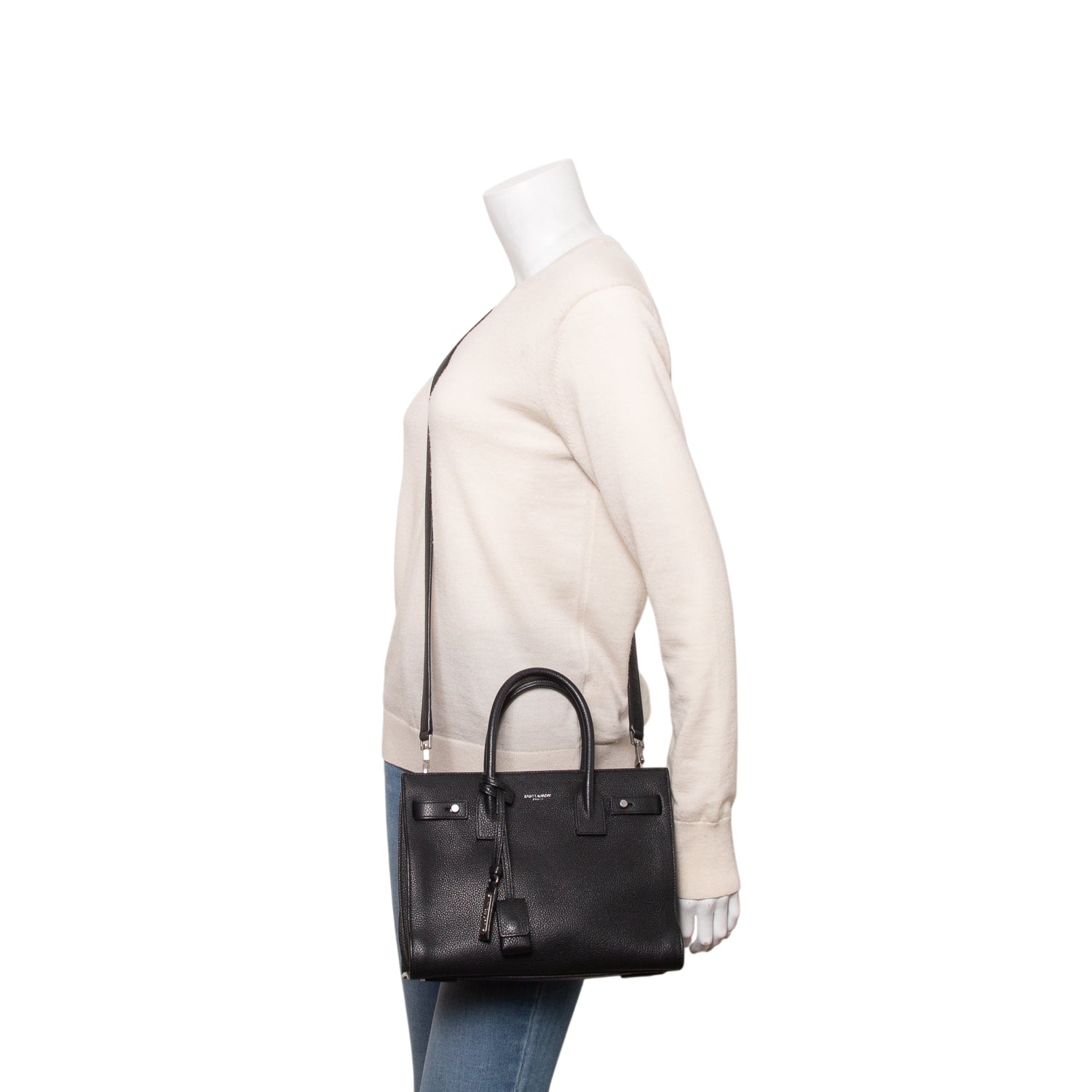 Saint Laurent Black Grained Leather Baby Sac De Jour w/ Strap