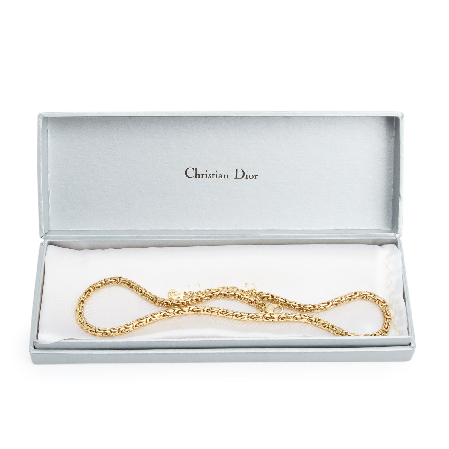 Christian Dior Gold Plated Vintage Chain Necklace w/ Box
