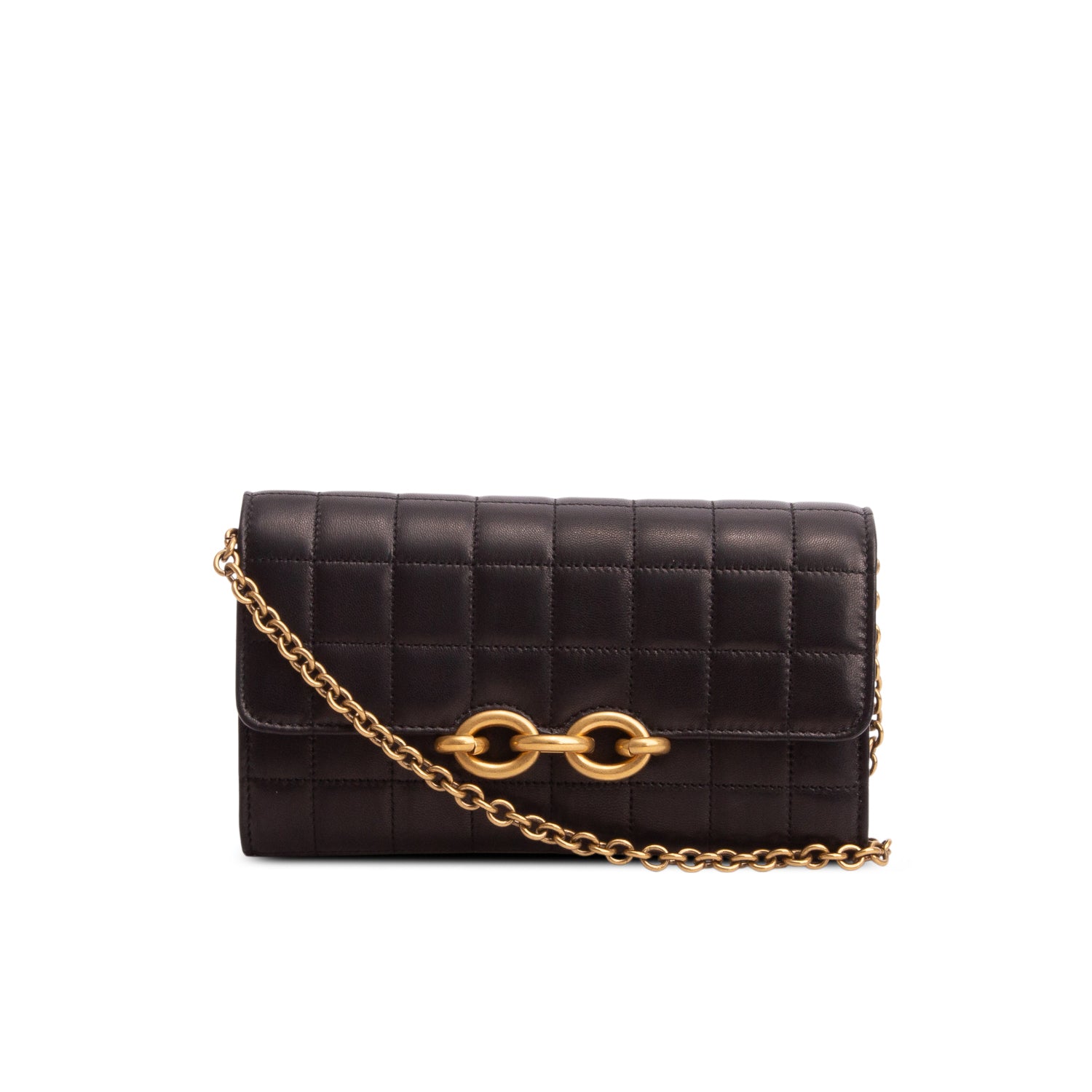 Saint Laurent Black 2022 Lambskin Carre Quilted Le Maillon Wallet on Chain w/ Box