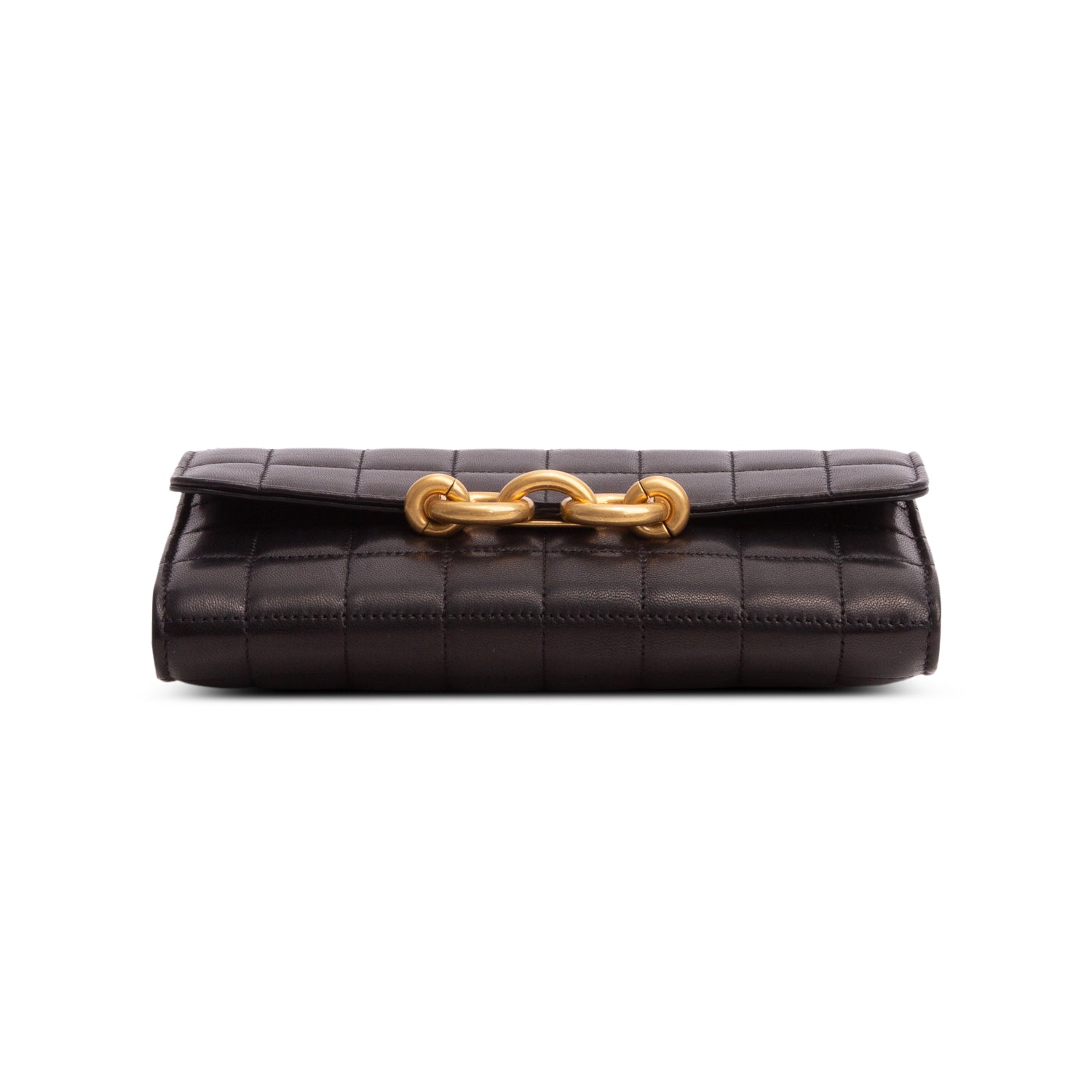 Saint Laurent Black 2022 Lambskin Carre Quilted Le Maillon Wallet on Chain w/ Box