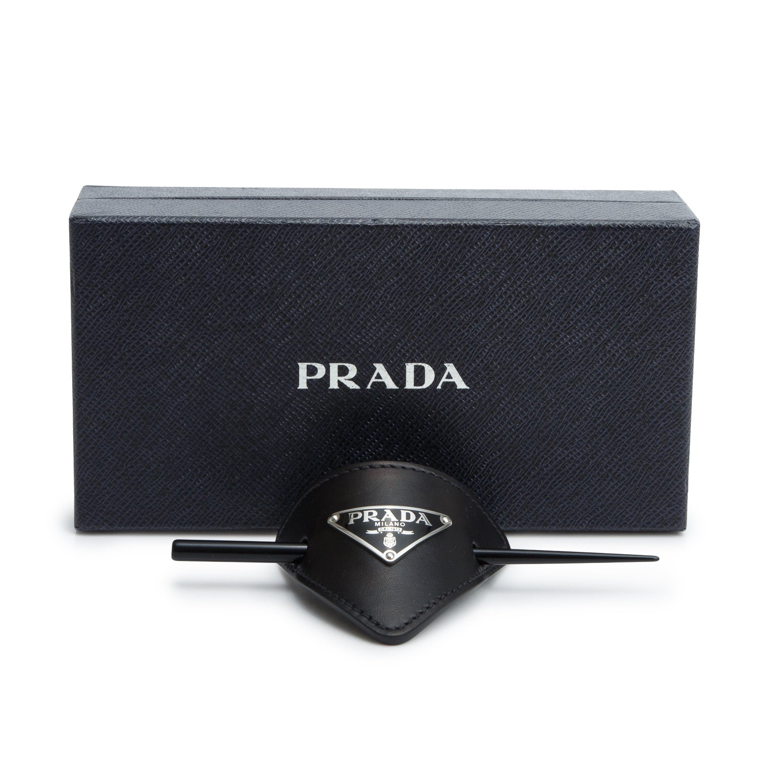 Prada Black Calfskin Leather Hair Clip w/ Box
