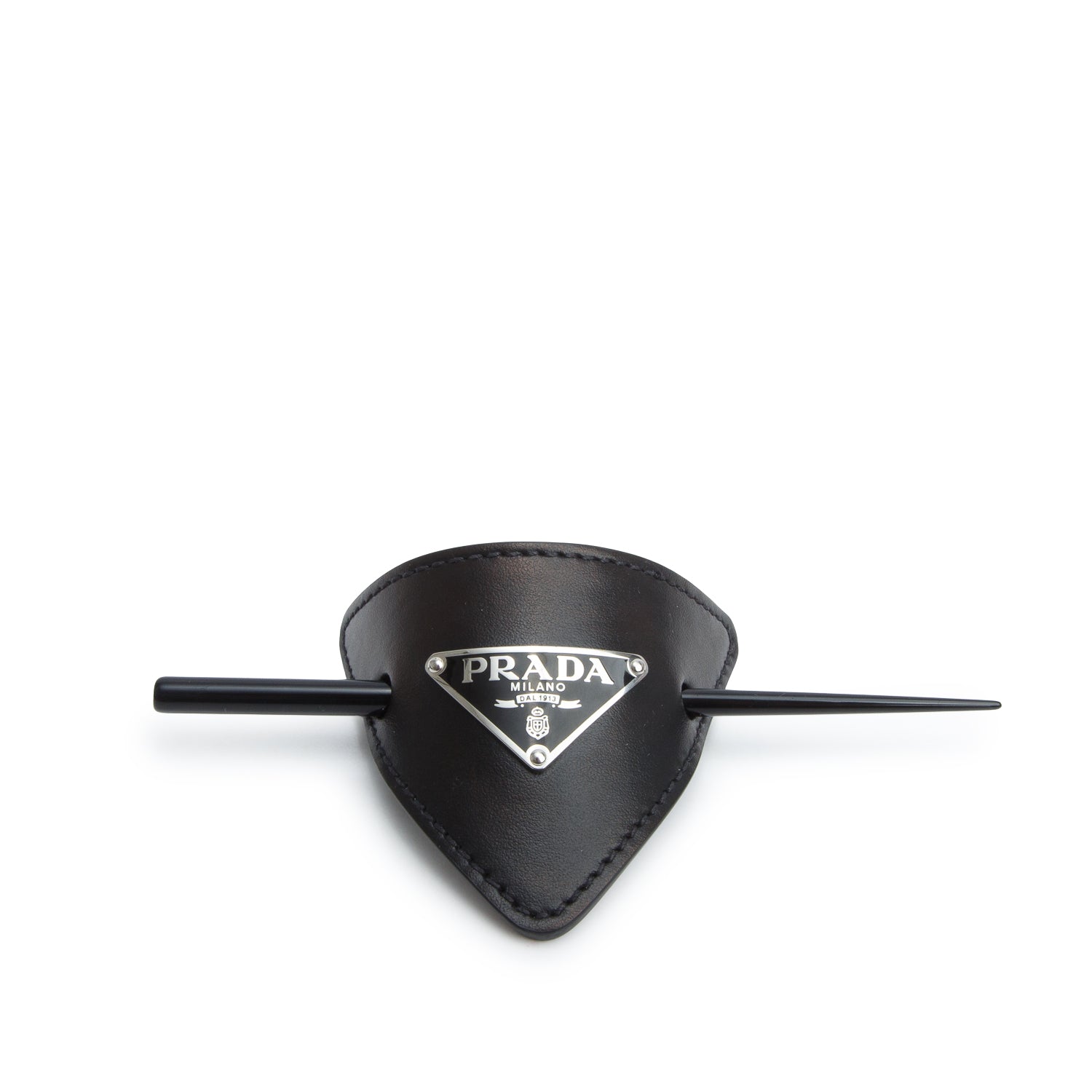 Prada Black Calfskin Leather Hair Clip w/ Box