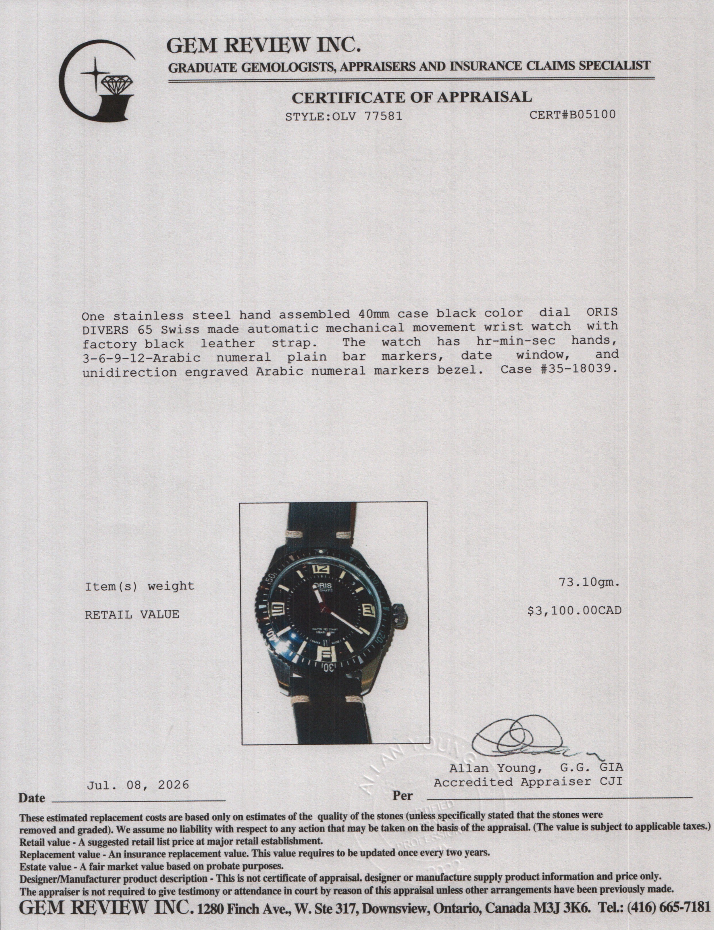 Oris Stainless Steel Divers Sixty-Five 40 MM Automatic Watch Black Dial w/ Box & Papers