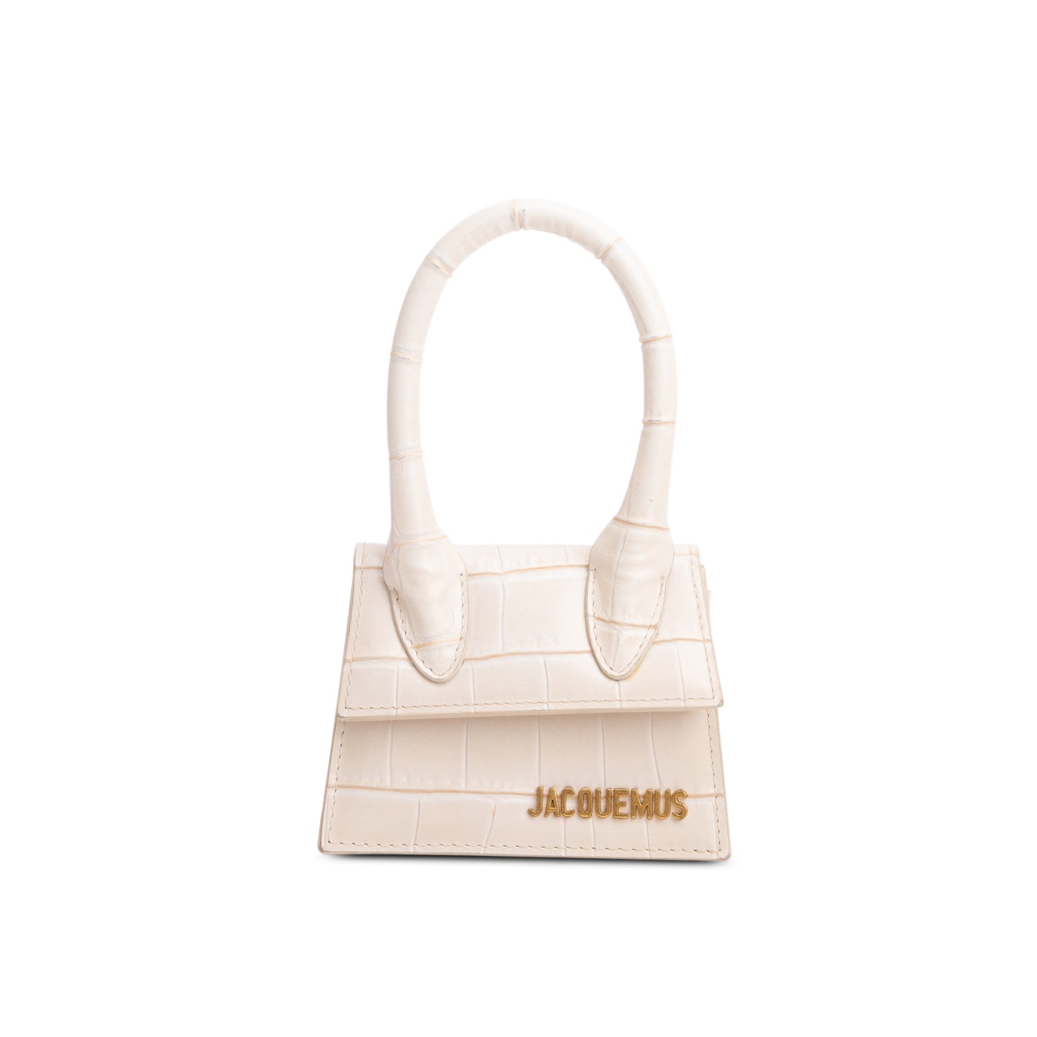 Jacquemus Cream Croc-Embossed Leather Mini Signature Le Chiquito Handle Bag w/ Strap