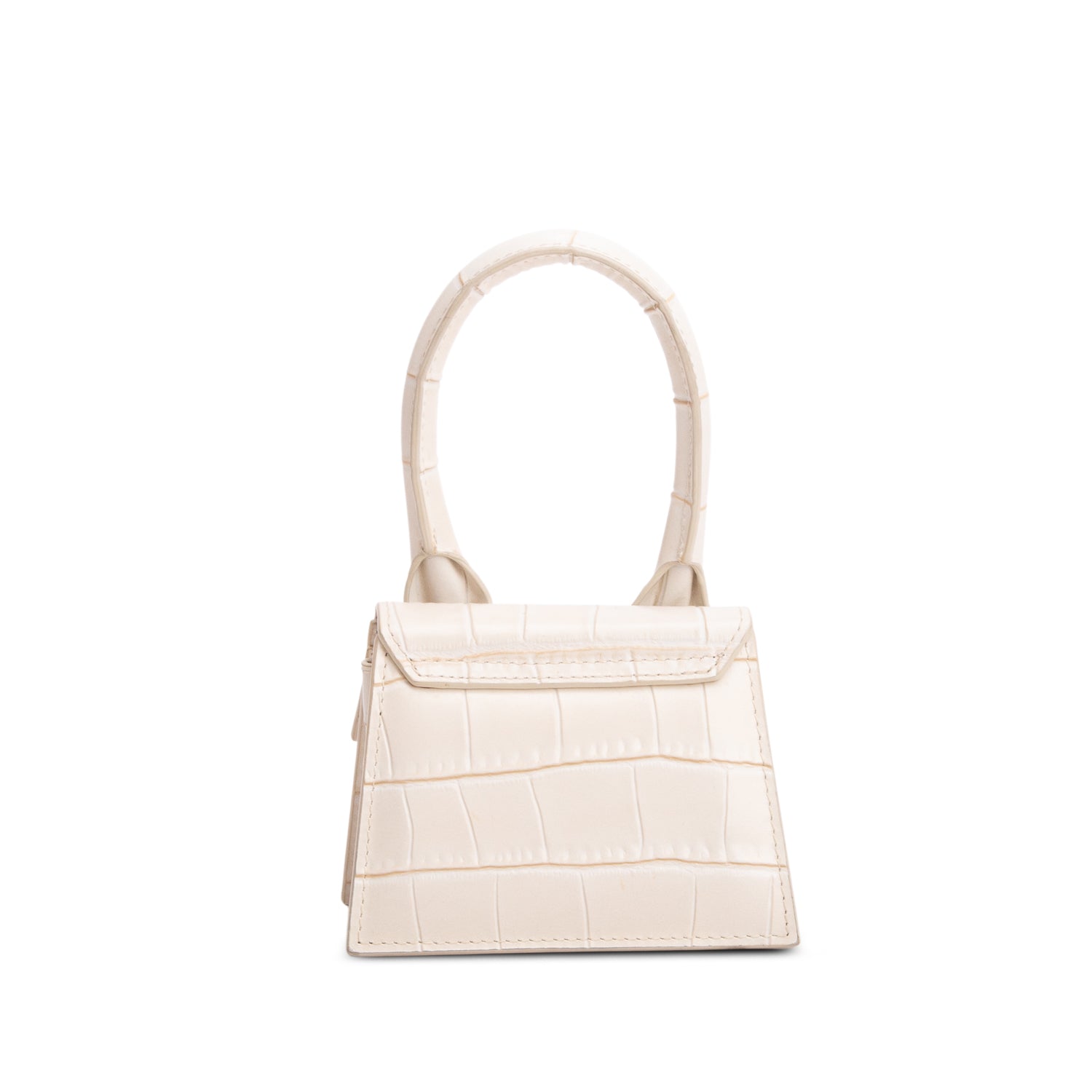 Jacquemus Cream Croc-Embossed Leather Mini Signature Le Chiquito Handle Bag w/ Strap