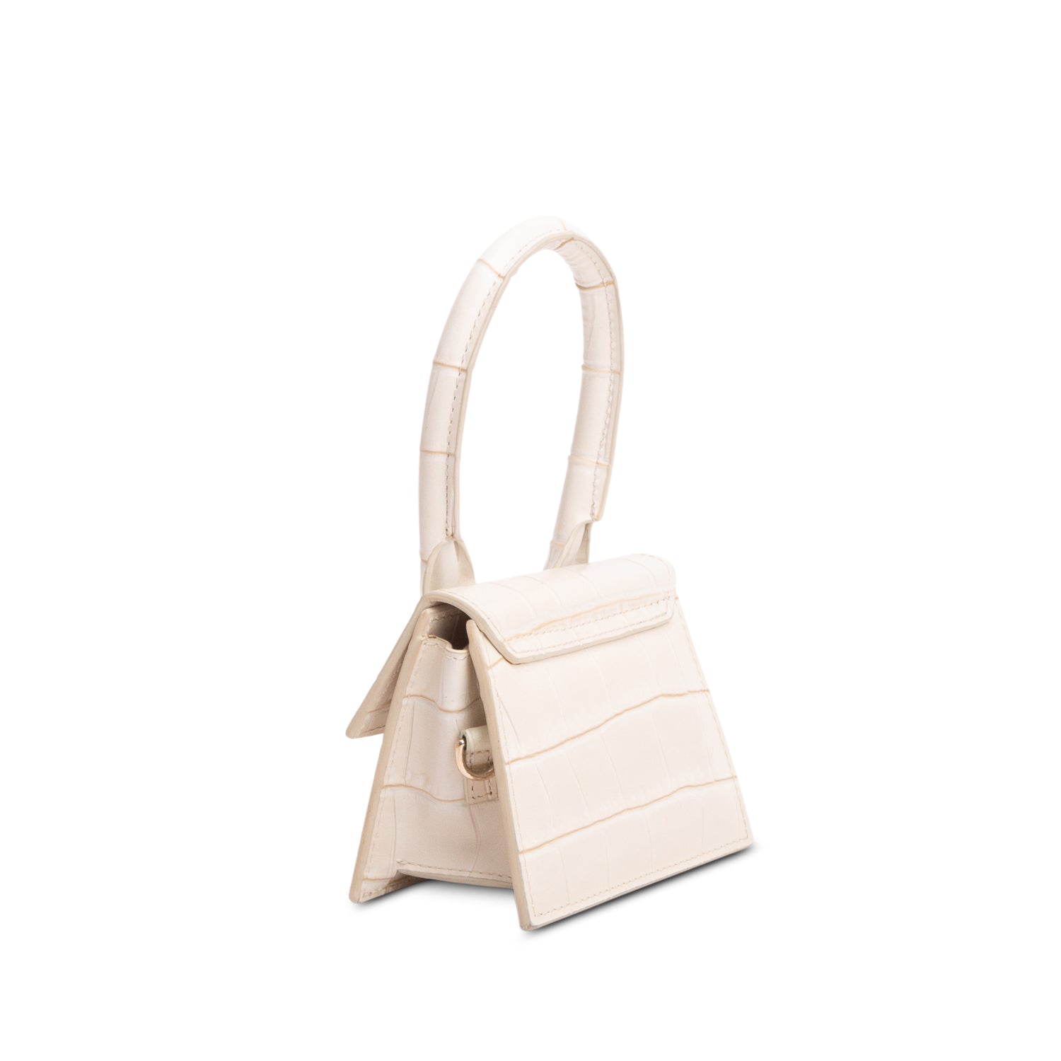 Jacquemus Cream Croc-Embossed Leather Mini Signature Le Chiquito Handle Bag w/ Strap