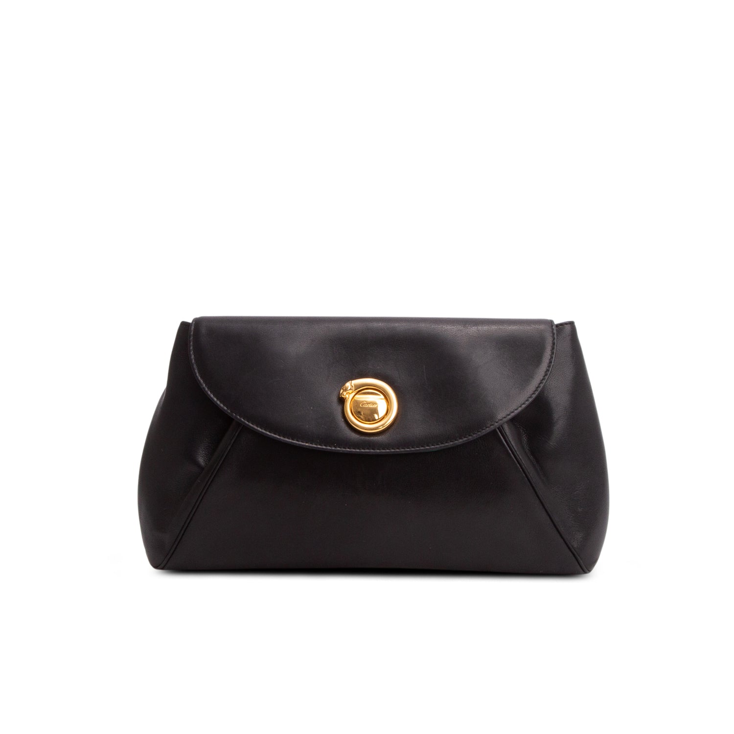 Cartier Vintage Black Leather Panthere Clutch Bag w/ Pouch