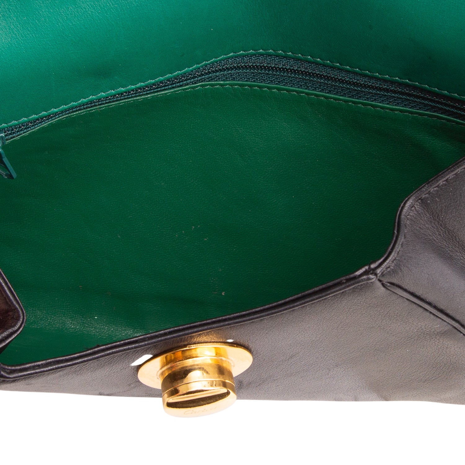 Cartier Vintage Black Leather Panthere Clutch Bag w/ Pouch