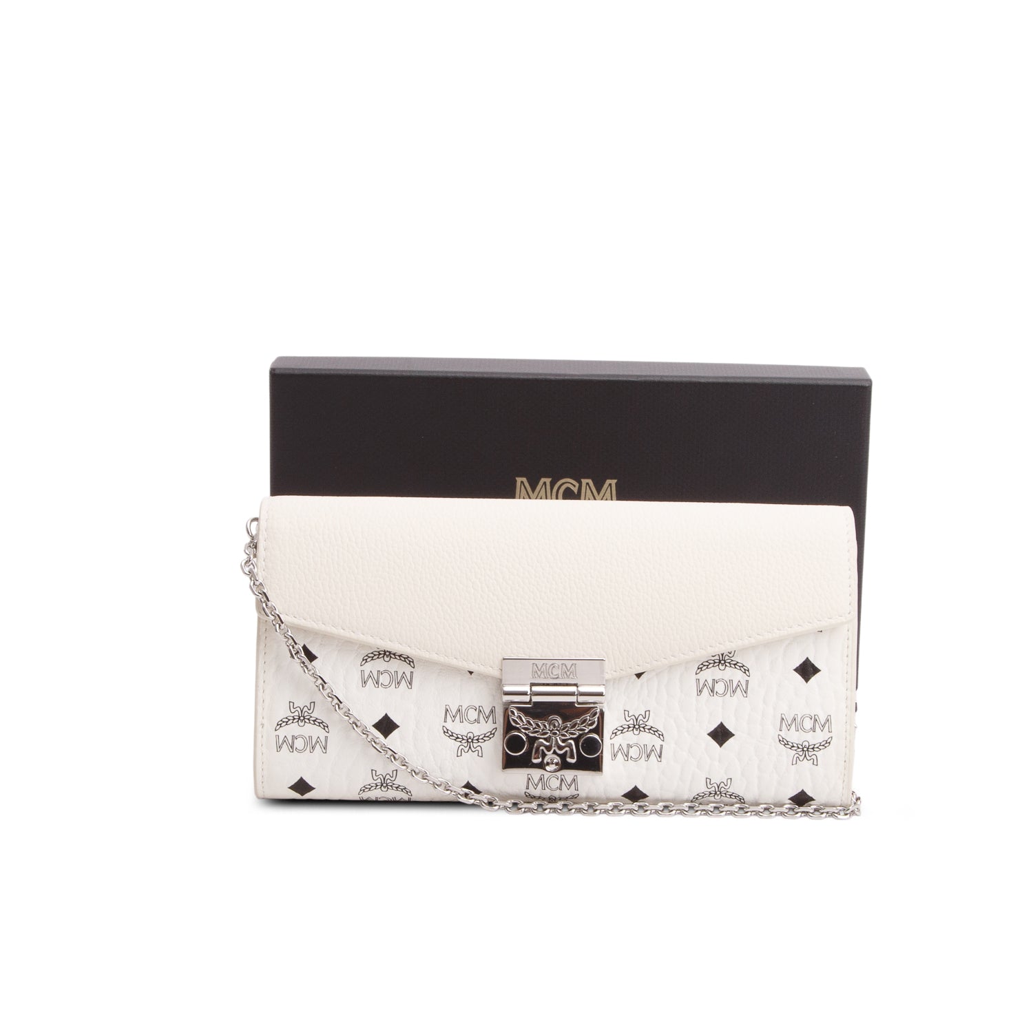 MCM Cream Visetos Patricia Chain Wallet w/ Box