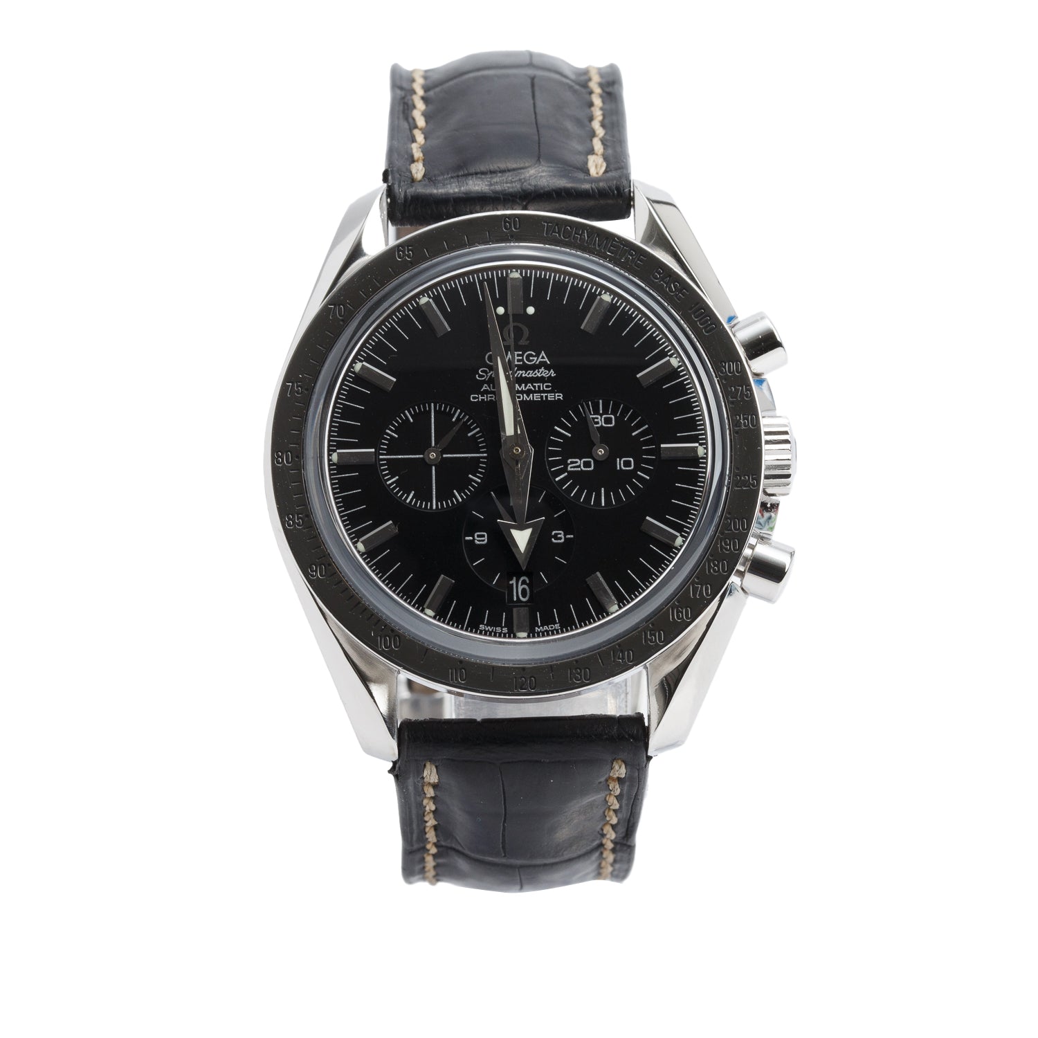 Omega Stainless Steel Speedmaster Broad Arrow 42 MM Automatic Chronograph Watch Black Dial w/ Box