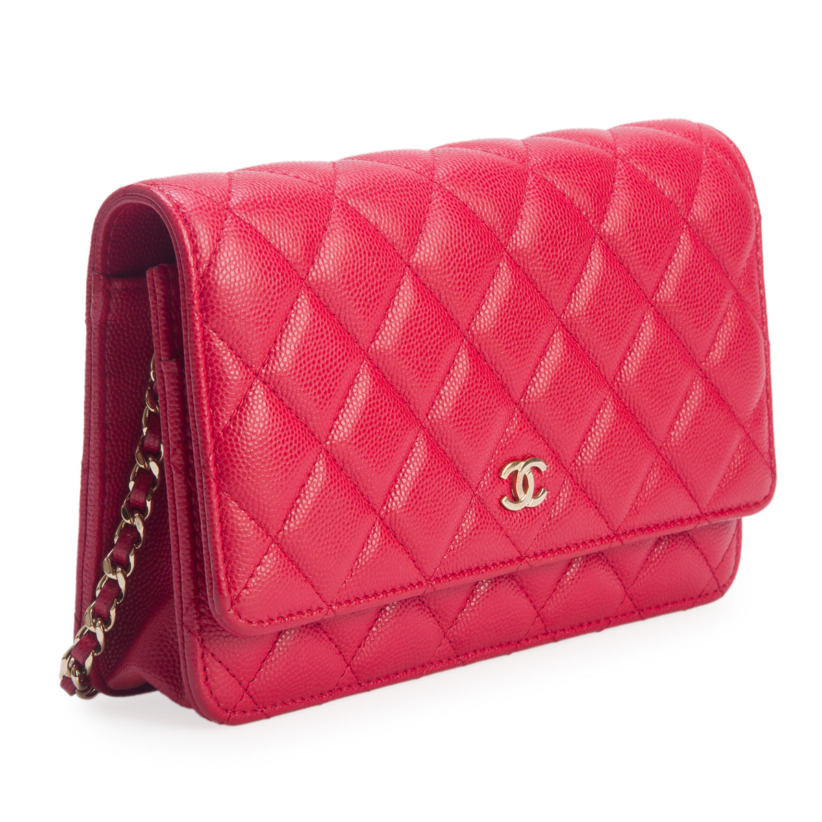 Chanel Red Caviar Quilted Classic Wallet on Chain w/ Authenticity Card